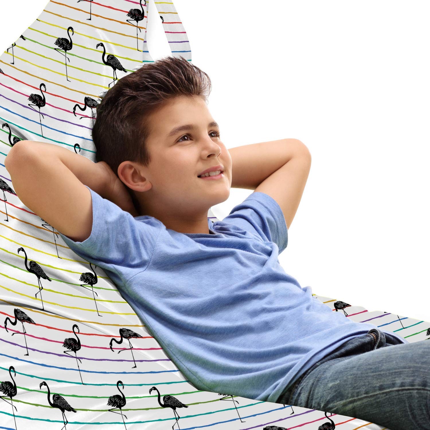 Ambesonne Flamingo Lounger Chair Bag - Large Capacity Storage with Handle, Exotic Tropical Bird Design in Rainbow Gradient Stripes - Perfect for Beach, Pool, Picnics & Outdoor Summer Activities