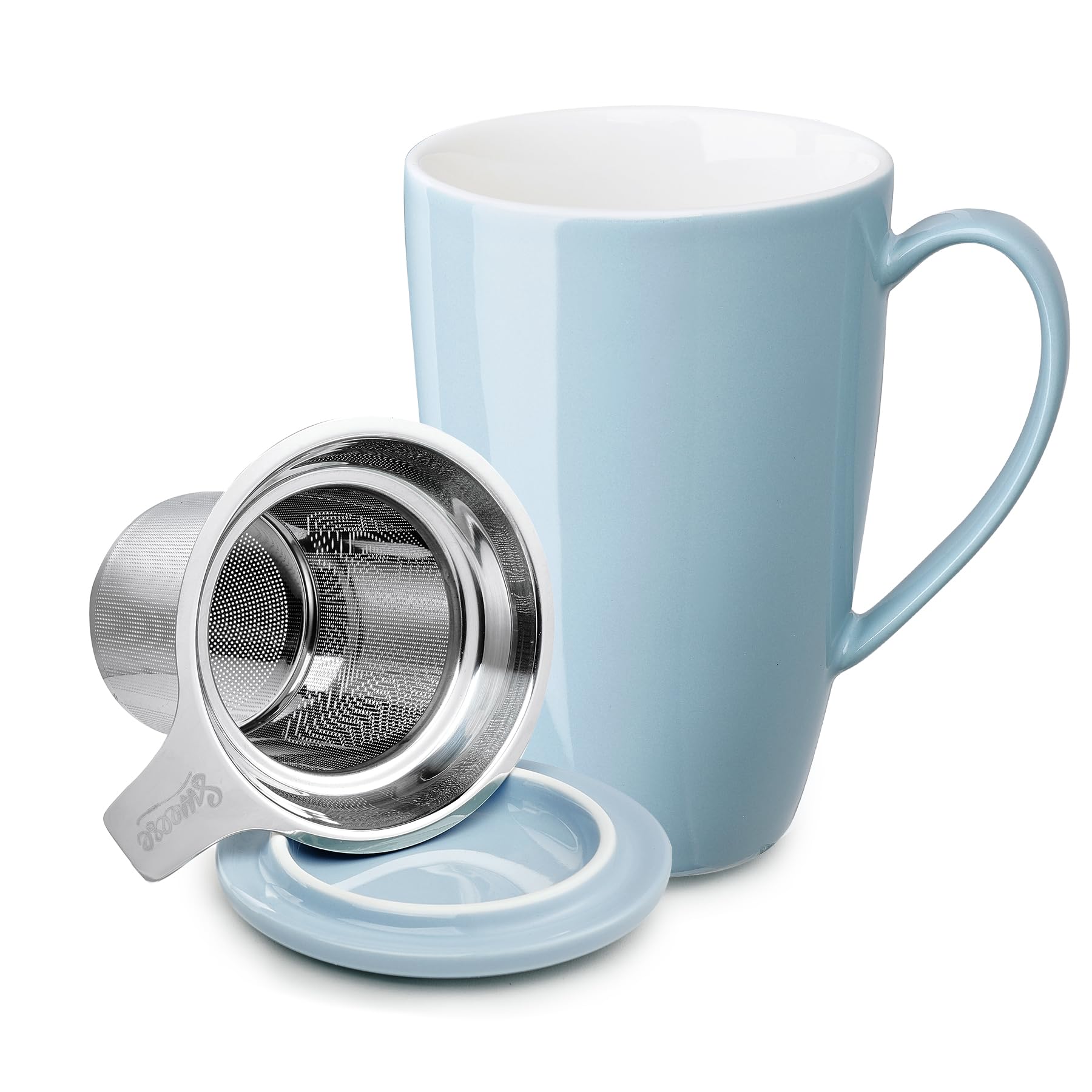 Sweese 15 oz Porcelain Tea Mug with Infuser & Lid - Premium Loose Leaf Tea Cup for Tea Enthusiasts - Ideal for Home, Office & Gifting - Elegant Bluish Grey Design