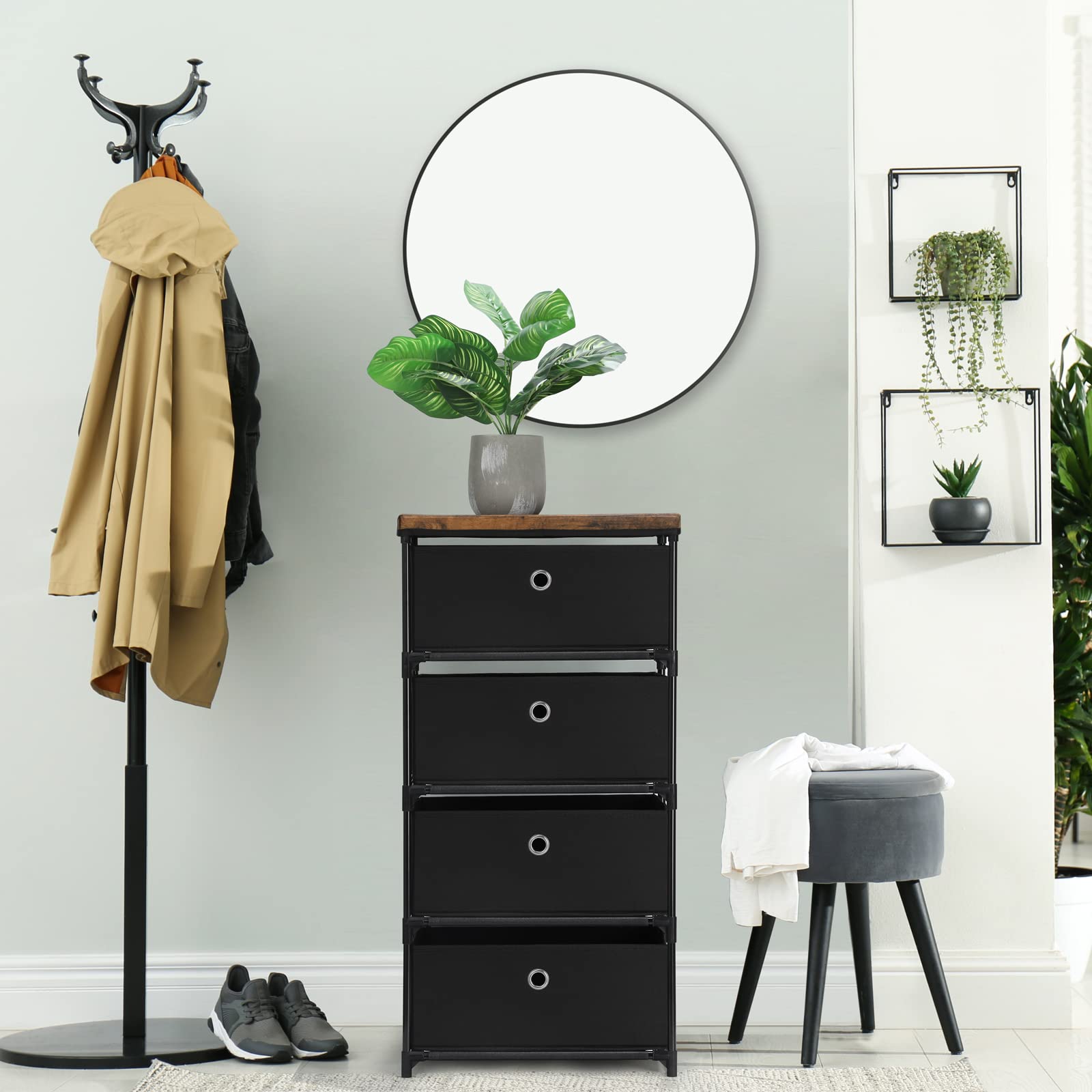 HAITRAL 4-Drawer Fabric Storage Chest - Closet Organizer for Clothes, Bedroom & Dorm | Easy Assembly Dresser with Storage Bins for Hallway, Wardrobe & Home Organization (Black) - Perfect for Small Spaces & Seasonal Storage