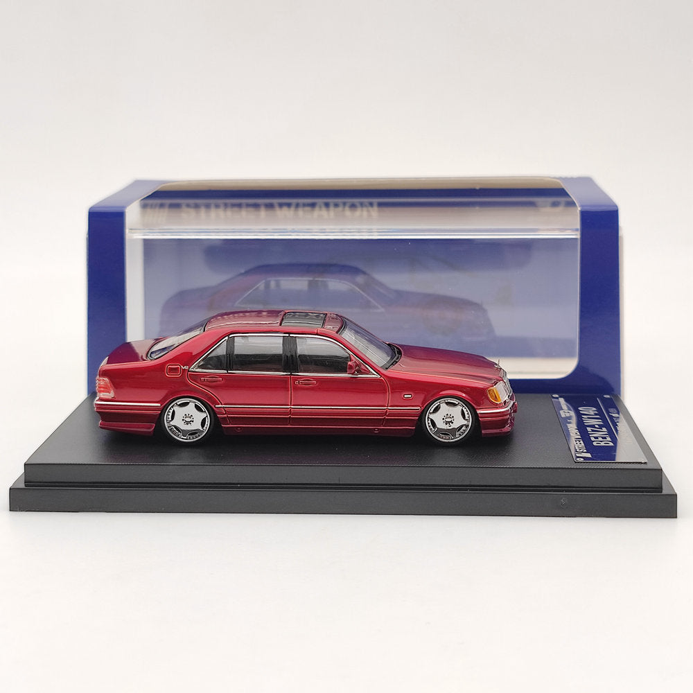 1/64 Scale Diecast Model Car - Street Weapon Benz W140 S600 Red Limited Edition (Only 499 Made) - Collectible Toy Car for Display, Gifts & Car Enthusiasts