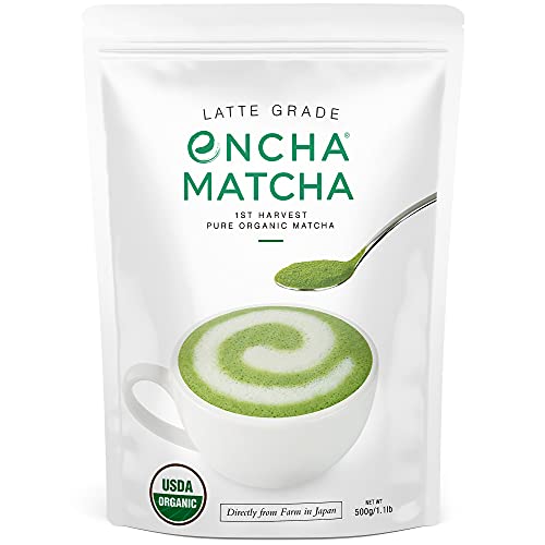 Encha Latte Grade Matcha Green Tea Powder - Organic First Harvest from Uji, Japan (500g / 1lb) | Premium Ceremonial Grade for Matcha Latte, Smoothies & Baking | Rich in Caffeine & L-Theanine, No Added Sugar | Perfect for Morning Energy, Afternoon Focus & Healthy Lifestyle