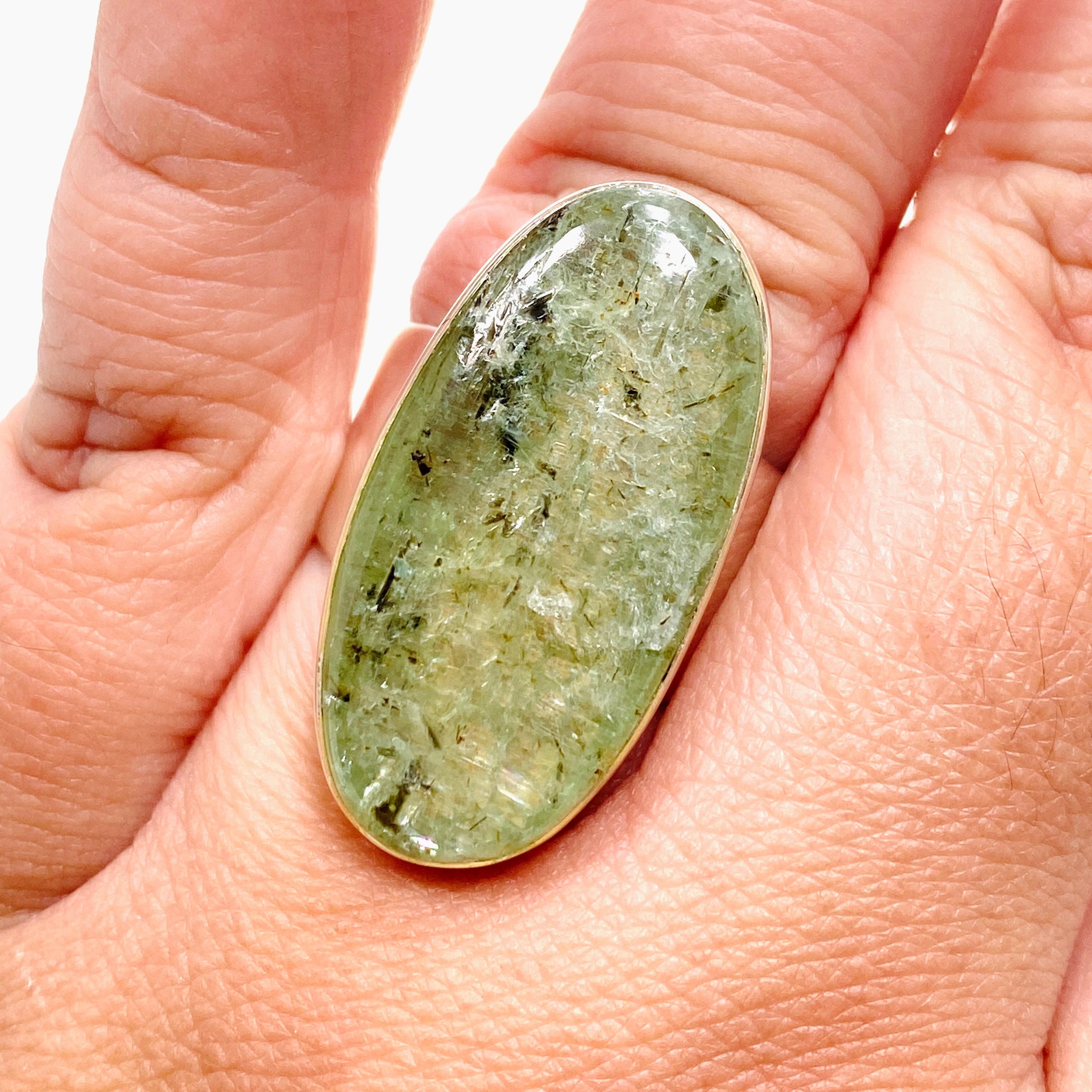 Natural Green Kyanite Oval Cabochon Ring - Size 11 (KRGJ3290) | Healing Crystal Jewelry for Meditation & Energy Balancing