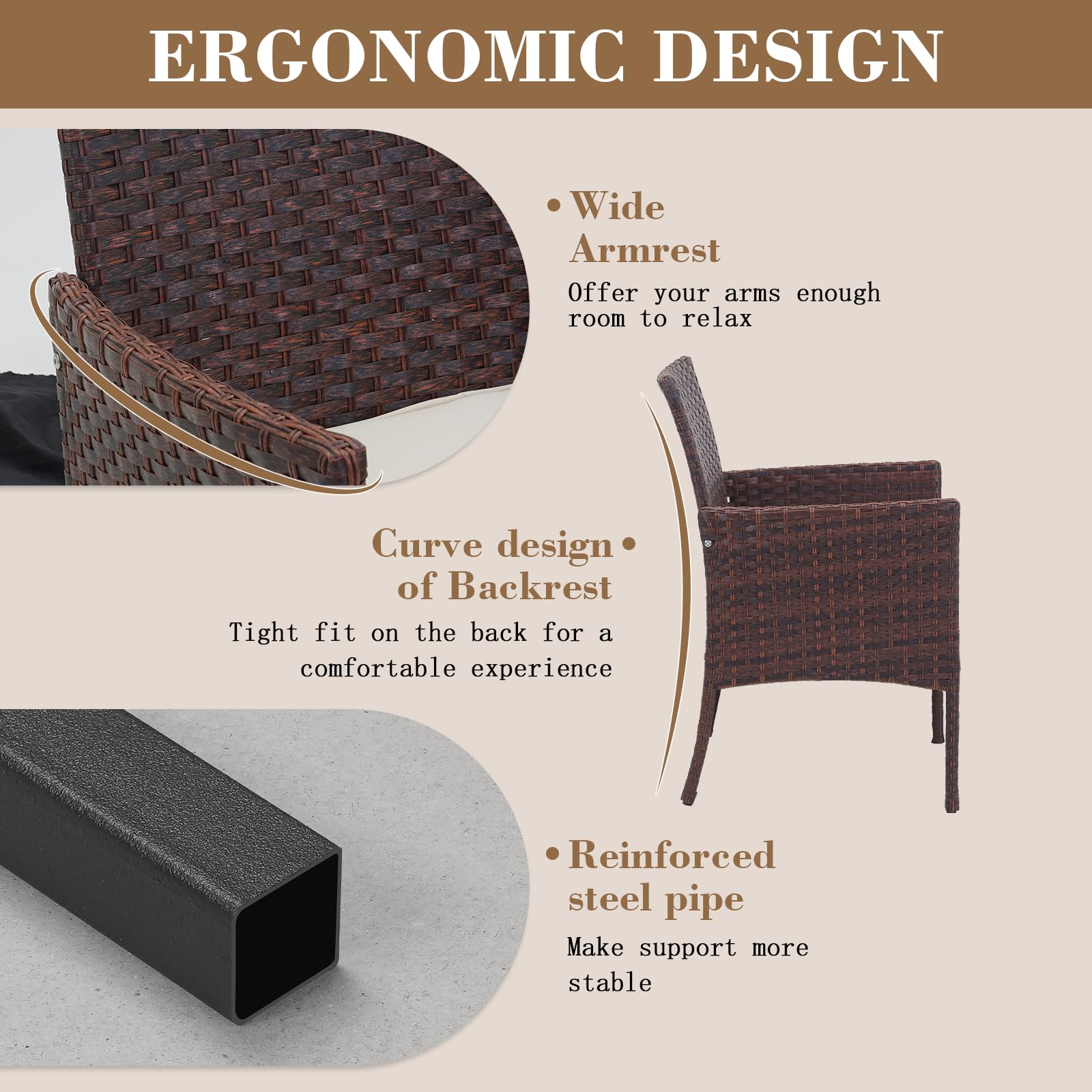 DIMAR GARDEN 3-Piece Outdoor Patio Furniture Set - Rattan Wicker Chairs with Coffee Table for Porch, Garden, Backyard & Balcony Decor