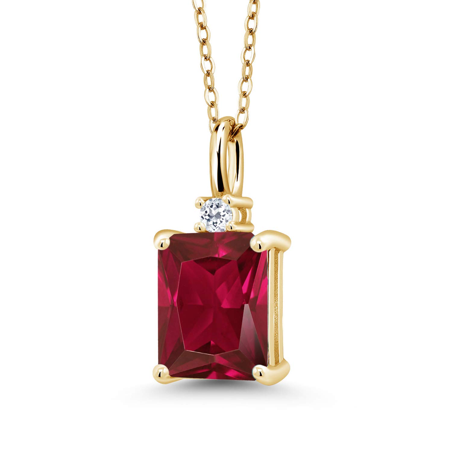 2.84 Ct Genuine Red Created Ruby & White Topaz 18K Yellow Gold Plated Silver Pendant Necklace for Women - Elegant Jewelry Gift for Birthday, Anniversary & Special Occasions