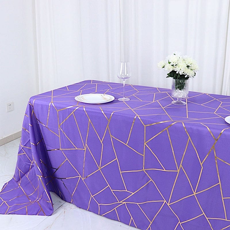 90x132 Inch Polyester Rectangular Tablecloth with Metallic Geometric Design - Perfect for Dining Tables, Parties, and Special Events