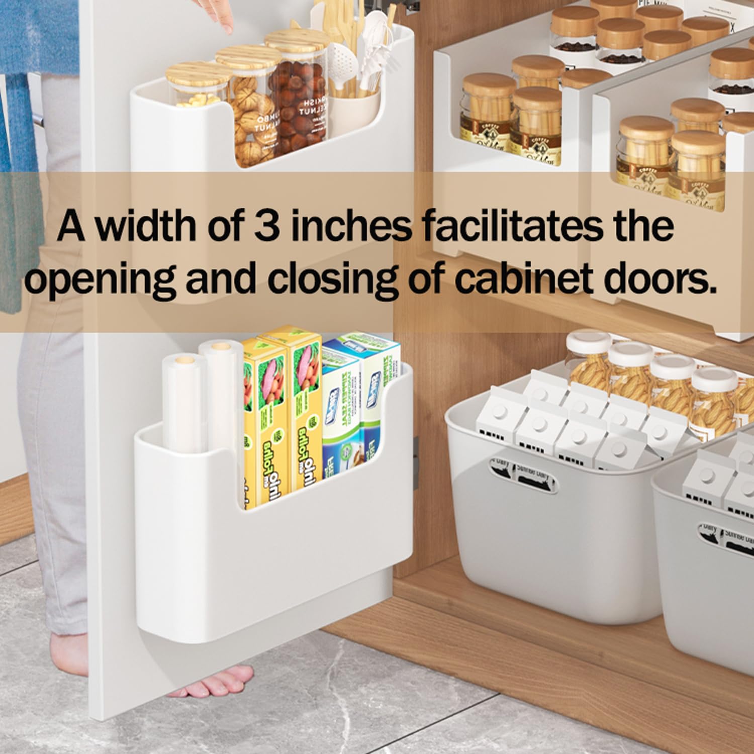 MORNITE 4-Pack Adhesive Cabinet Door Organizer - White Storage Shelves for Kitchen, Bathroom, RV, Pantry, Bedroom & Closet - Space Saving Door Rack for Spices, Cleaning Supplies & Toiletries - Perfect for Small Homes & Apartments
