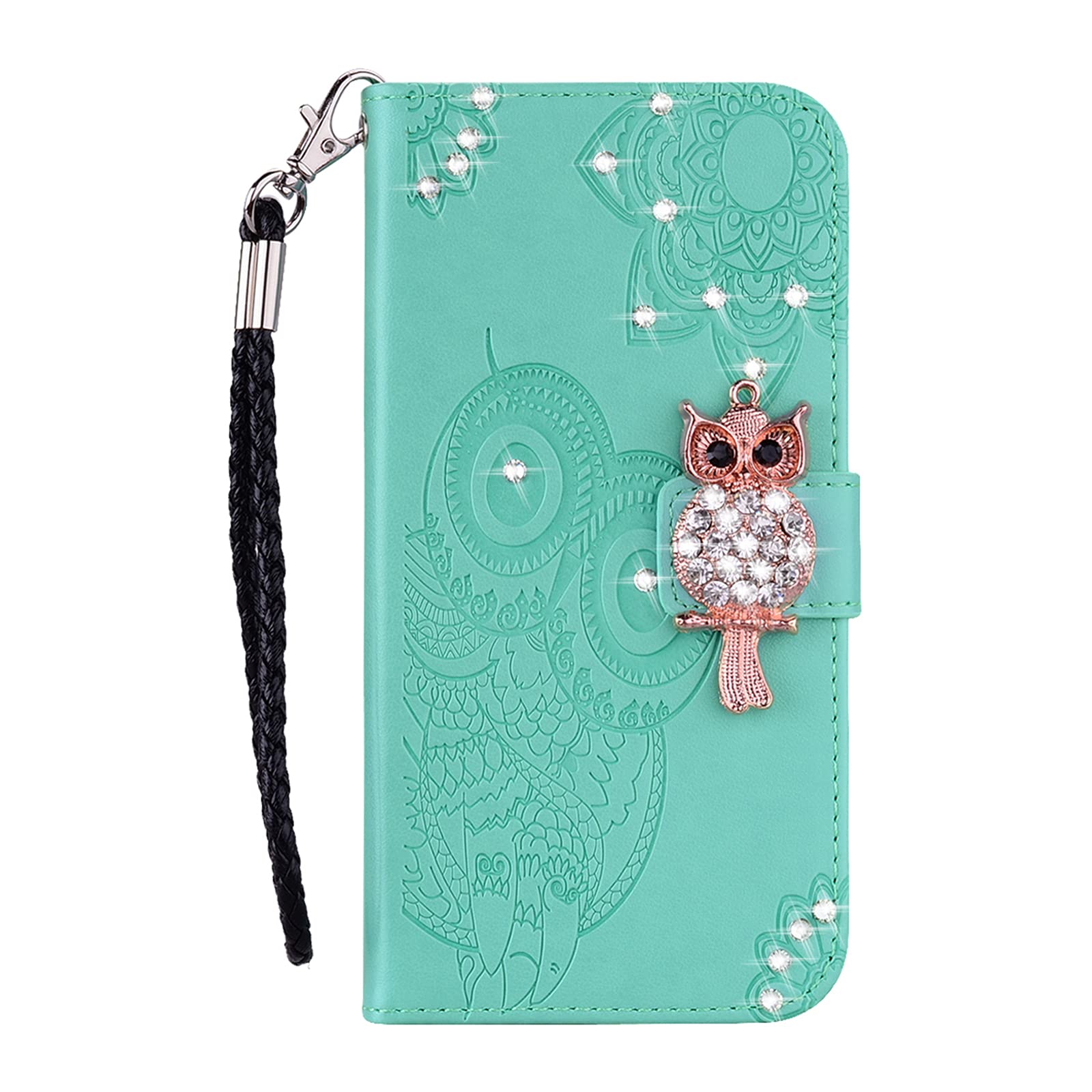 Sparkly Bling Diamond PU Leather Wallet Phone Case with Wrist Strap for iPhone 13 Pro Max (6.1