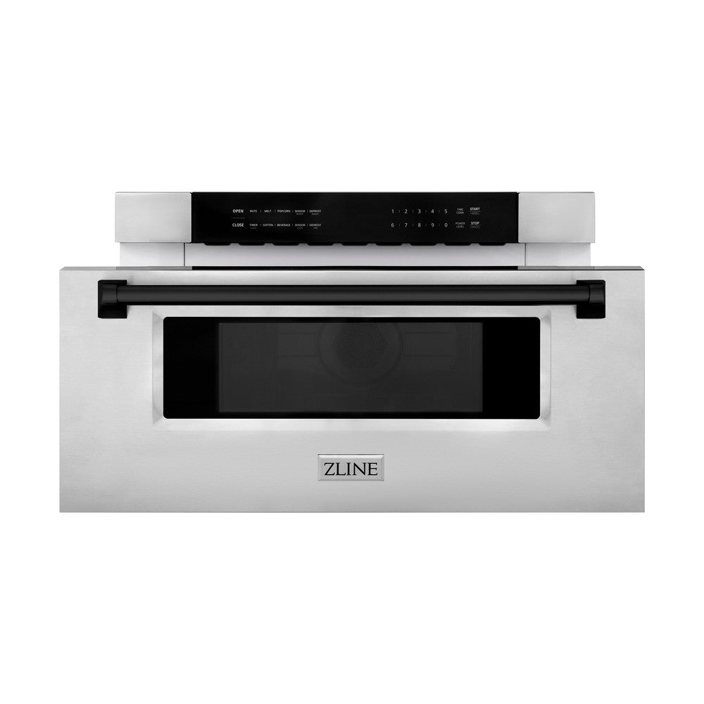 ZLINE Autograph Edition 30 Inch Built-In Microwave Drawer - 1.2 Cu Ft Stainless Steel with Matte Black Accents (MWDZ 30 MB) - Perfect for Modern Kitchens, Luxury Homes & Space-Saving Designs