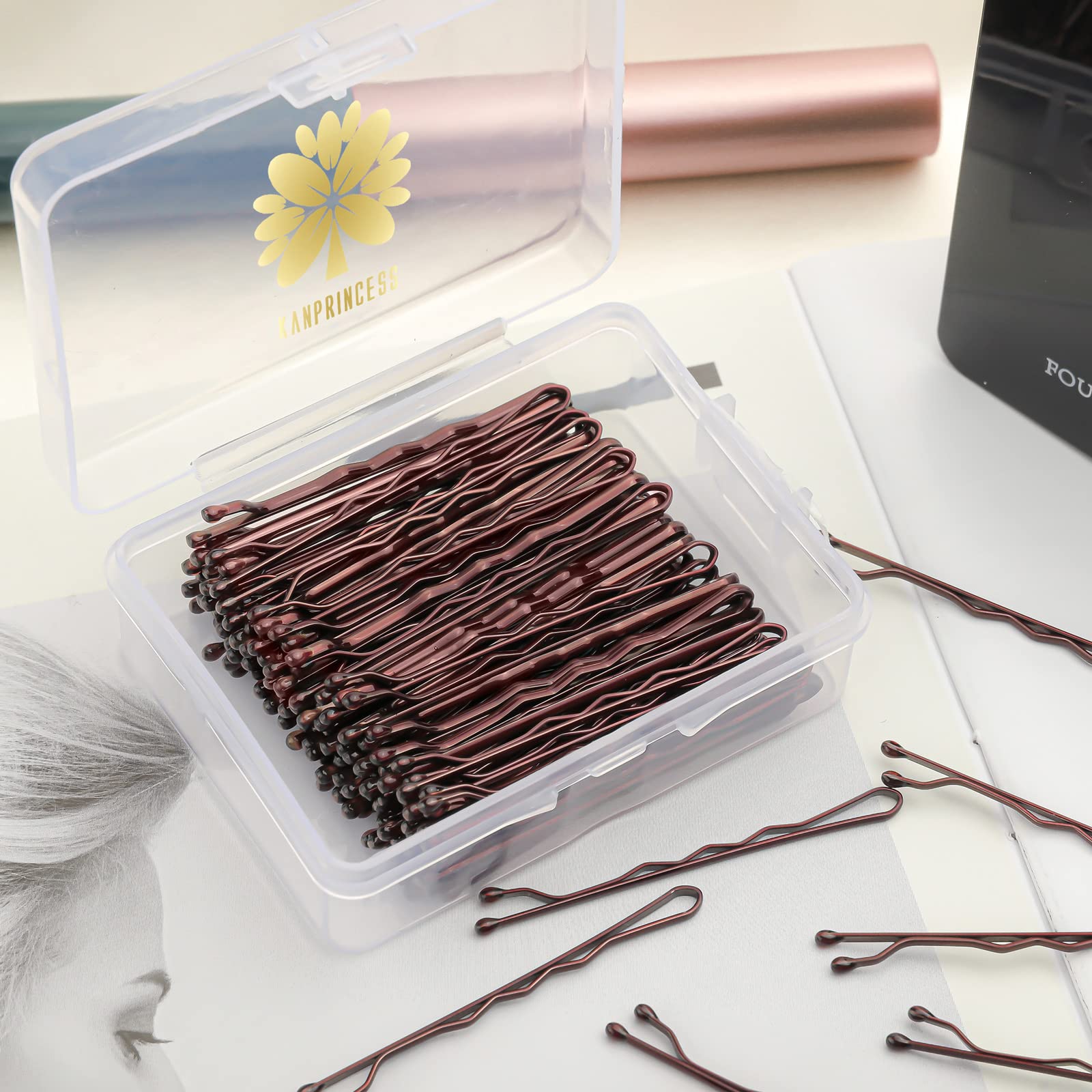 100PCS 2-Inch Hair Pins Kit - Strong Hold Bobby Pins & Hair Clips for Women, Girls & Salon Use - Includes Clear Storage Box (Brown) | Perfect for Styling, Updos, Braids & Everyday Hair Accessories