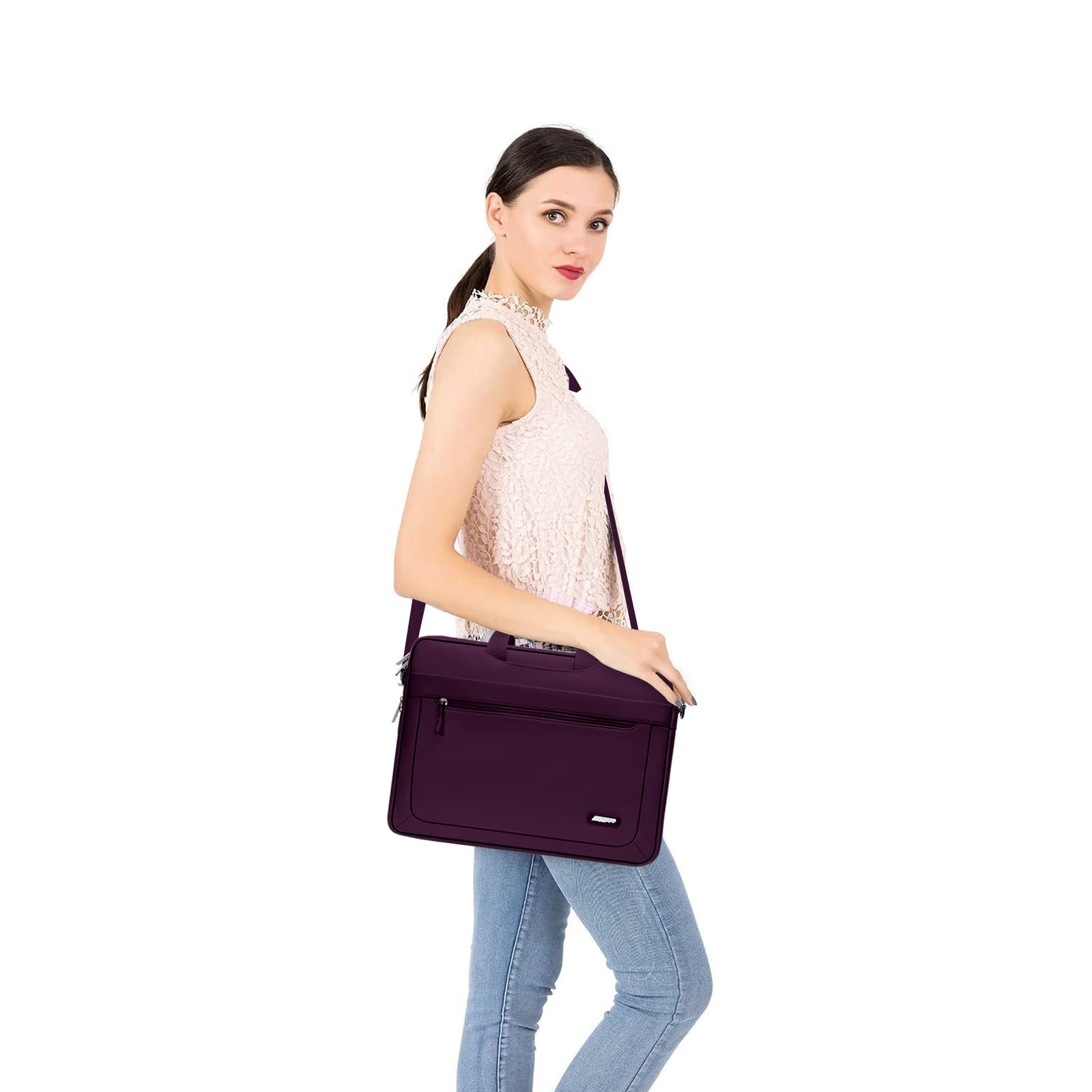 MOSISO Laptop Shoulder Bag for MacBook Air 13/Pro 13-14 Inch - Adjustable Depth Messenger Bag Compatible with MacBook Pro 14 inch M3/M2/M1 Pro Max (2021-2023 Models) - Waterproof & Lightweight - Perfect for Work, Travel & College (Magenta Purple)