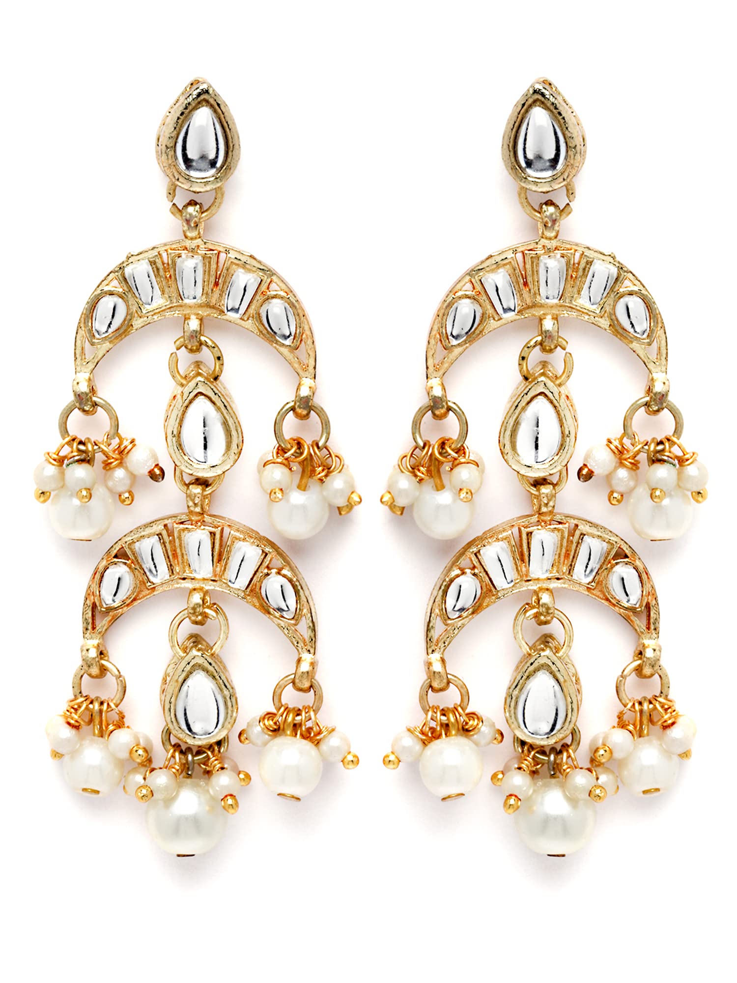 Gold Plated Pearl & Drop Kundan Studded Dangler Earrings for Women | Elegant Indian Jewelry for Weddings, Parties & Special Occasions
