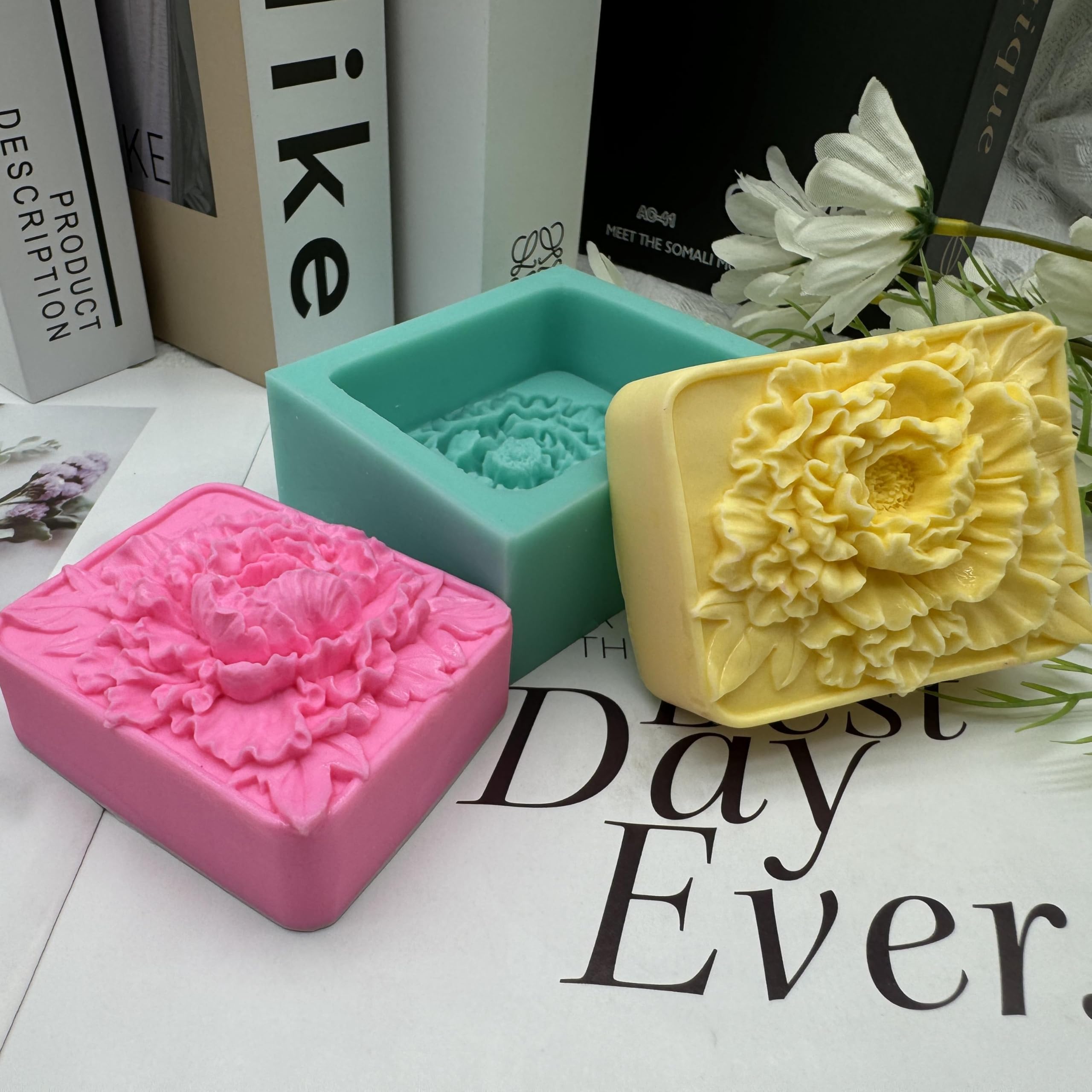 3D Peony Flower Soap Mold - Silicone Soap Making Molds for Cold Process & Melt & Pour - Handmade Soap, Lotion Bar & Candle Molds - DIY Bath & Body Supplies for Home Spa, Wedding Favors, Gift Making