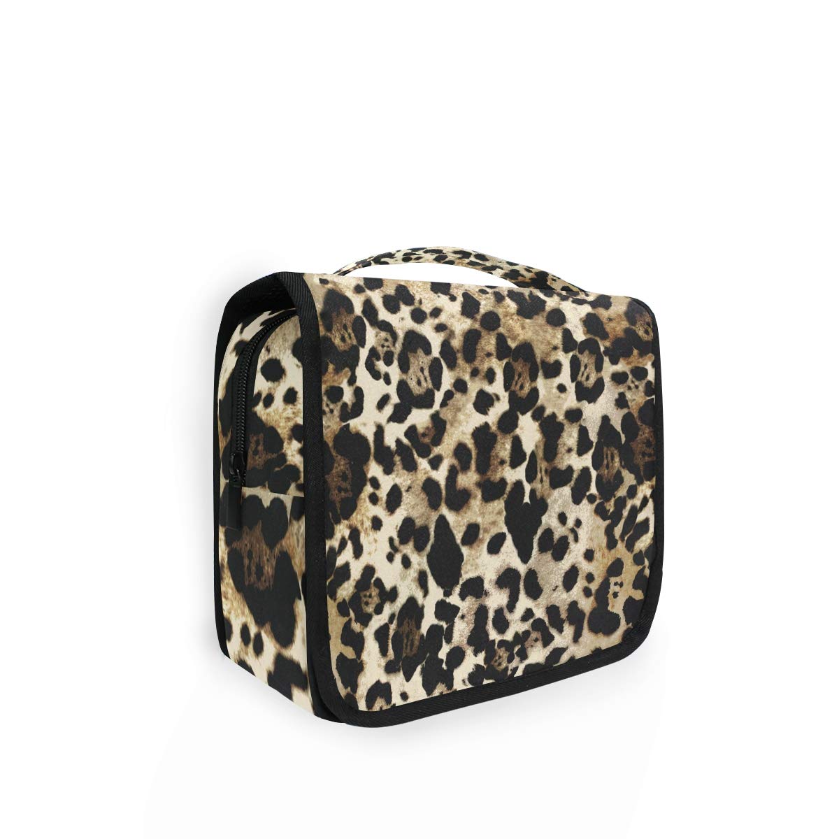AUUXVA Leopard Print Travel Toiletry Bag - Hanging Cosmetic Organizer with Zipper Pockets for Women & Men | Portable Makeup Wash Bag for Vacation, Gym, Camping & Business Trips