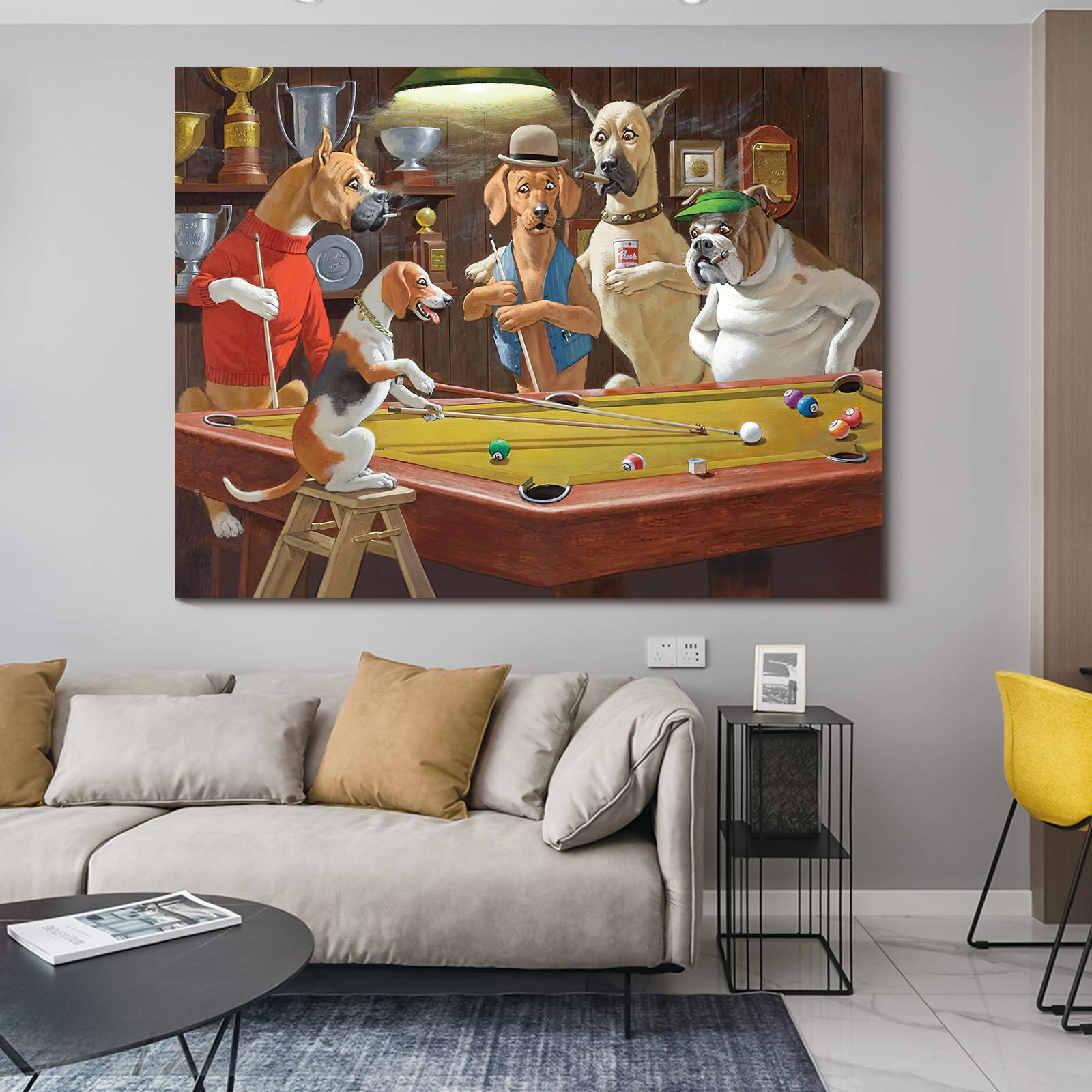 Denozer - Dogs Playing Pool Oil Painting Canvas Print - 40x30 Inches Modern Wall Art for Living Room, Bedroom & Office Decor - Handmade Reproduction Artwork for Home & Gift