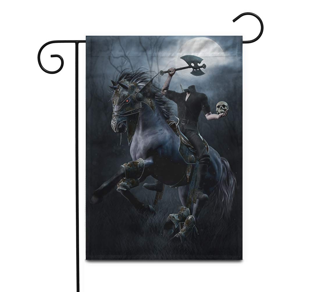 Double Sided 28x40 Inch Halloween Headless Horseman Garden Flag - Blue Fantasy Skull & Axe Design for Outdoor Decor, Yard, Patio, Lawn - Perfect for Spooky Seasonal Displays and Haunted House Themes