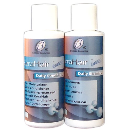 Bionaza Kerahair Keratin Daily Shampoo & Conditioner Set - 3oz for Hair Repair & Hydration - Sulfate-Free & Paraben-Free - For Dry, Damaged & Frizzy Hair - Daily Hair Care Routine - BioNaza