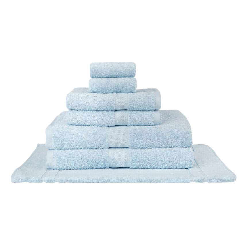 Premium 100% Combed Cotton Bath Towel Set - 7 Piece Soft & Absorbent Baby Blue Towels for Bathroom, Spa, Nursery & Gift Giving