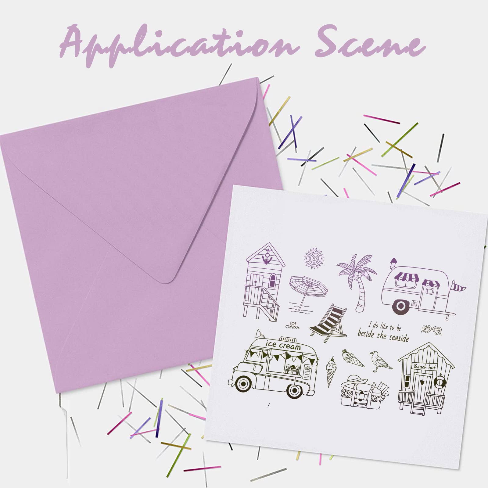 GLOBLELAND Clear Silicone Stamps - Ice Cream Cart & Beach Summer Designs for DIY Scrapbooking, Card Making, Photo Albums | Perfect for Birthday Cards, Valentine's Day Crafts, and Paper Decoration Projects | Use for Handmade Greetings, Memory Books, and Creative Journaling
