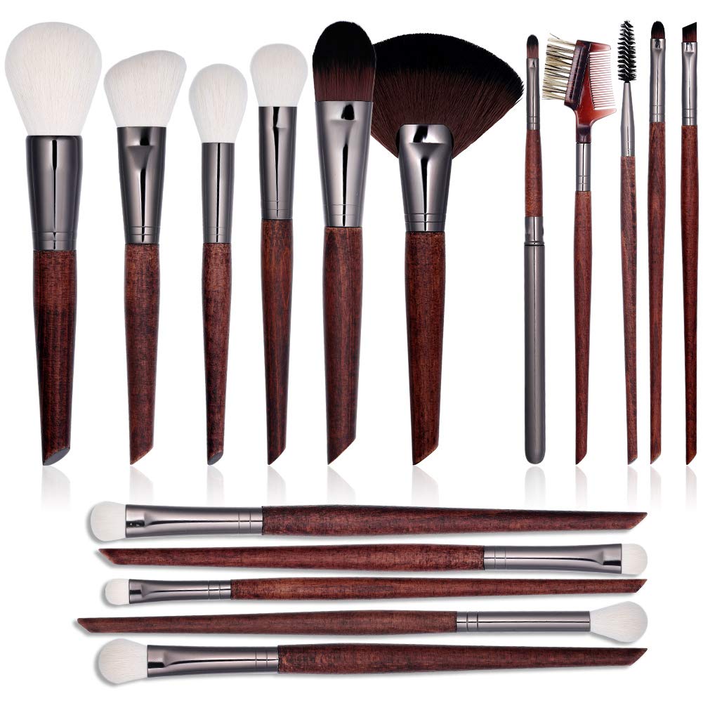 16-Piece Professional Makeup Brush Set - Premium Synthetic Bristles with Tapered Wooden Handles - Foundation, Eyeshadow & Concealer Brushes - Complete Makeup Kit for Daily Beauty & Professional Makeup Application
