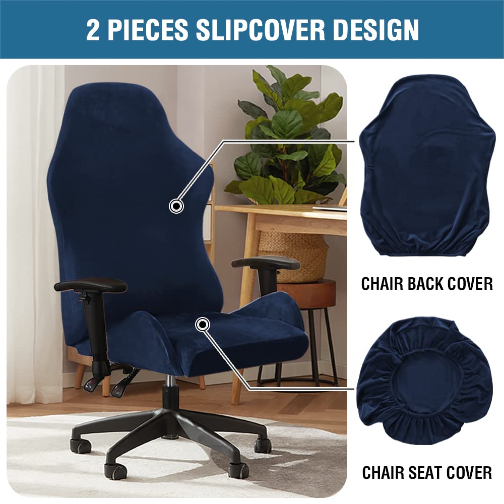 H.VERSAILTEX Velvet Gaming Chair Cover Set - 2 Piece Stretchable Office & Computer Chair Covers for Reclining Racing Gamer Chairs, Armchair Protector (Navy) - Perfect for Home Office, Gaming Setup & Workspace Decor