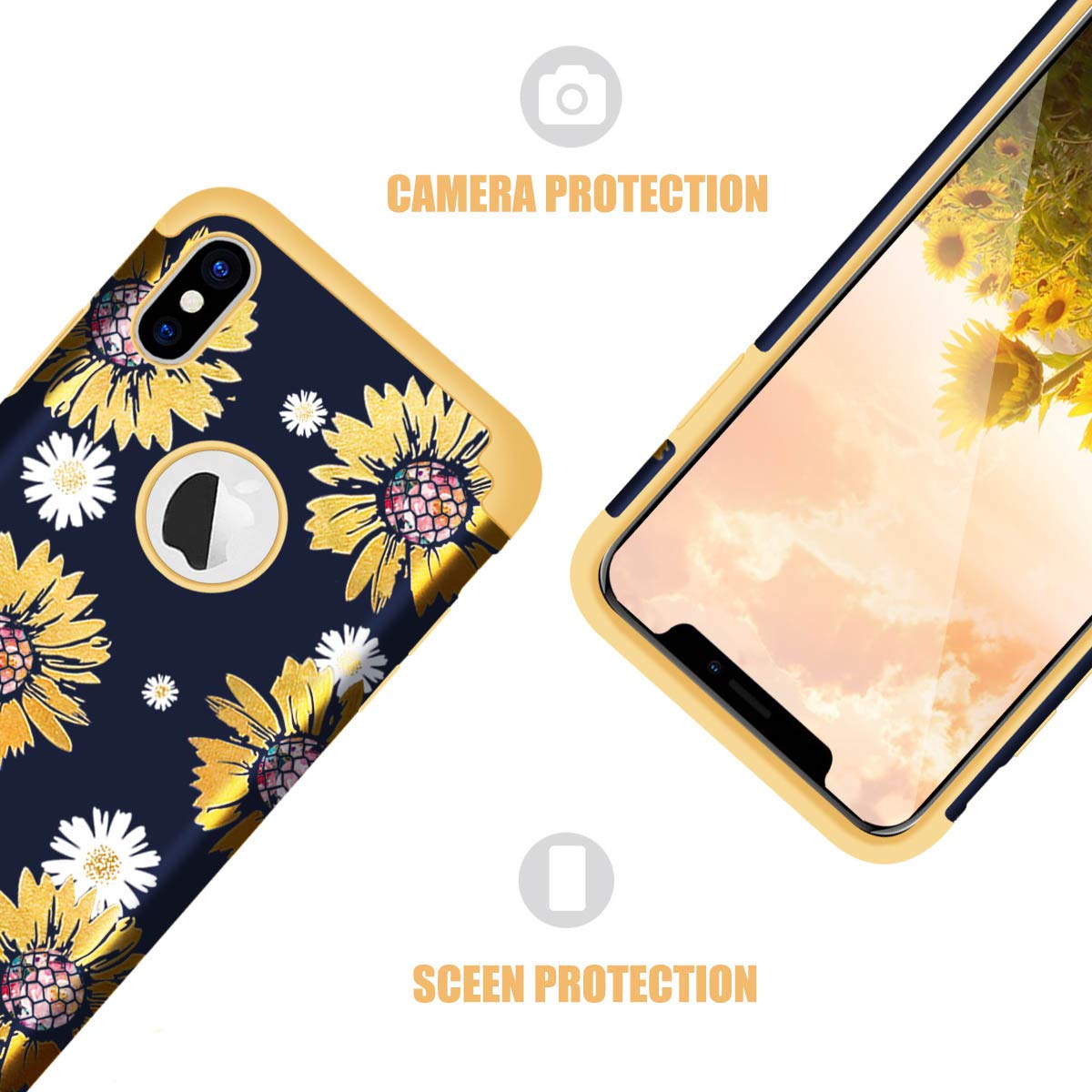 Floral Sunflower iPhone Xs Max Case - Slim Hard PC & Soft Silicone Hybrid 2-in-1 Shockproof Bumper Cover with Anti-Scratch Protection | Perfect for Everyday Use, Outdoor Activities, and Travel