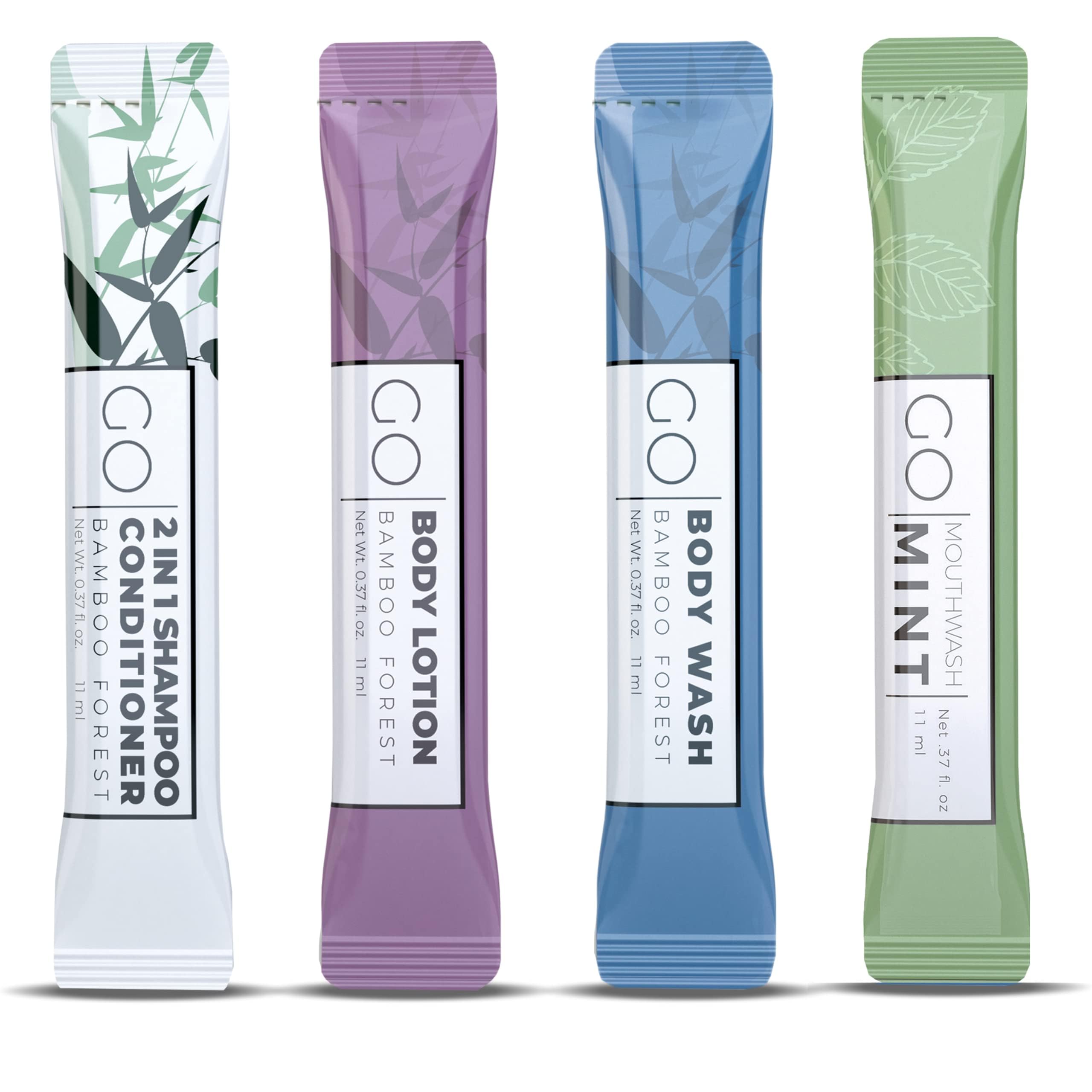 GO Essentials - Travel Size Toiletries Kit for Men & Women | Shampoo, Conditioner, Body Wash, Lotion & Mouthwash Set | Perfect for Hotels, Air Travel & Guest Bathroom Supplies