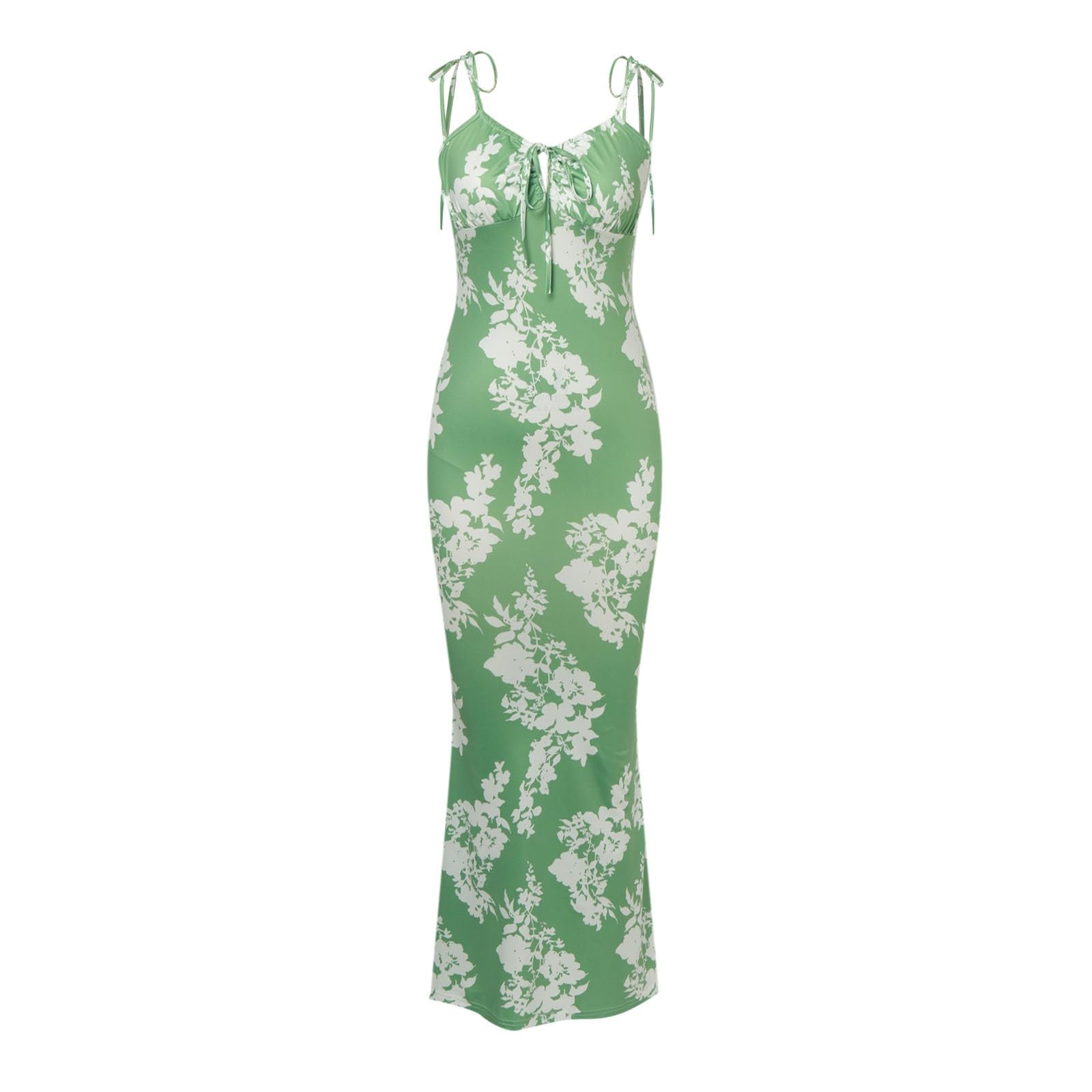 Y2K Floral Print Bodycon Dress for Women - Spaghetti Strap Backless Long Cami Dress with High Slit | Sleeveless Cocktail Party Dress for Night Out, Date Night & Summer Vacation