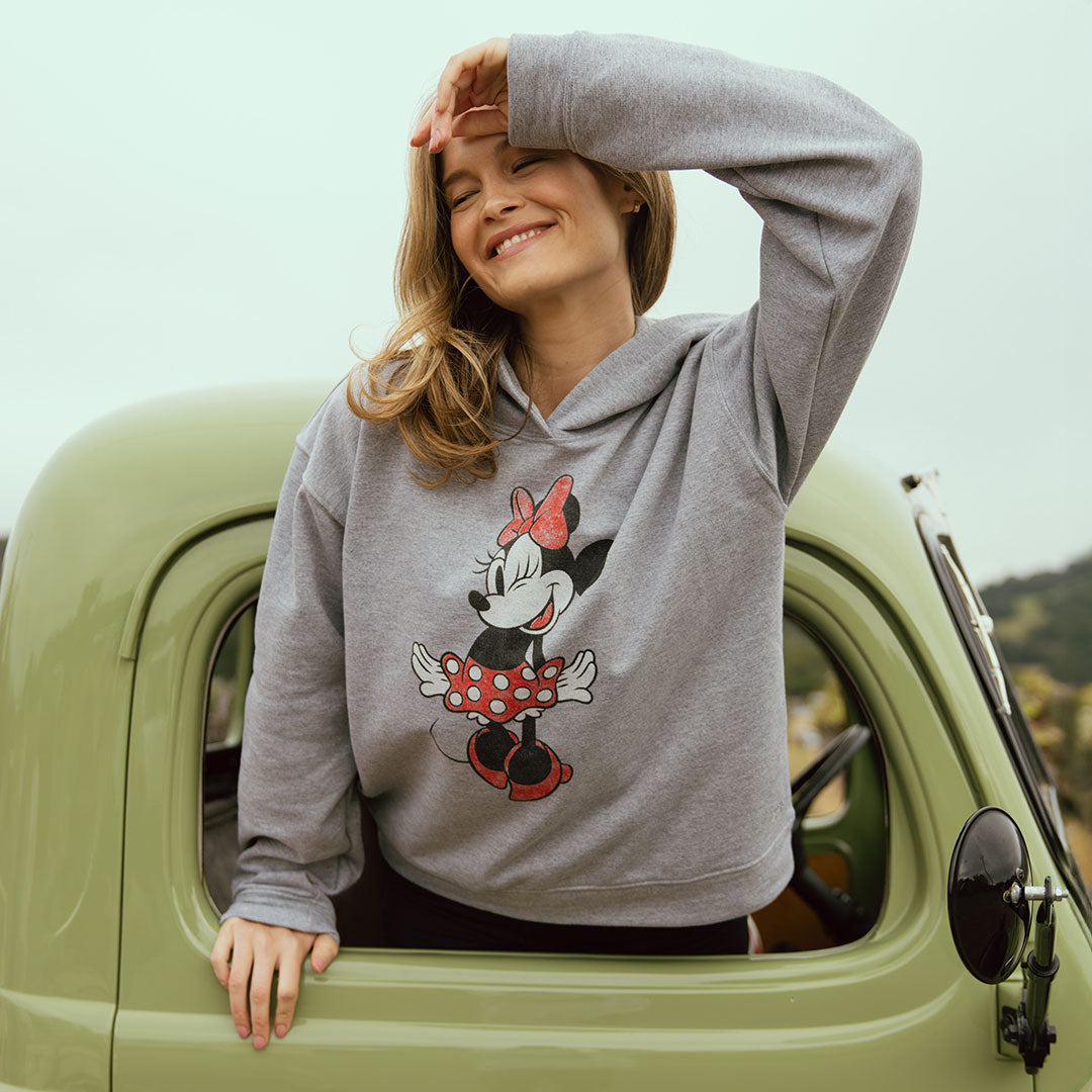 Disney Minnie Mouse Boyfriend Hoodie for Women - Soft Grey Pullover Sweatshirt for Casual Wear, Lounge & Outfits