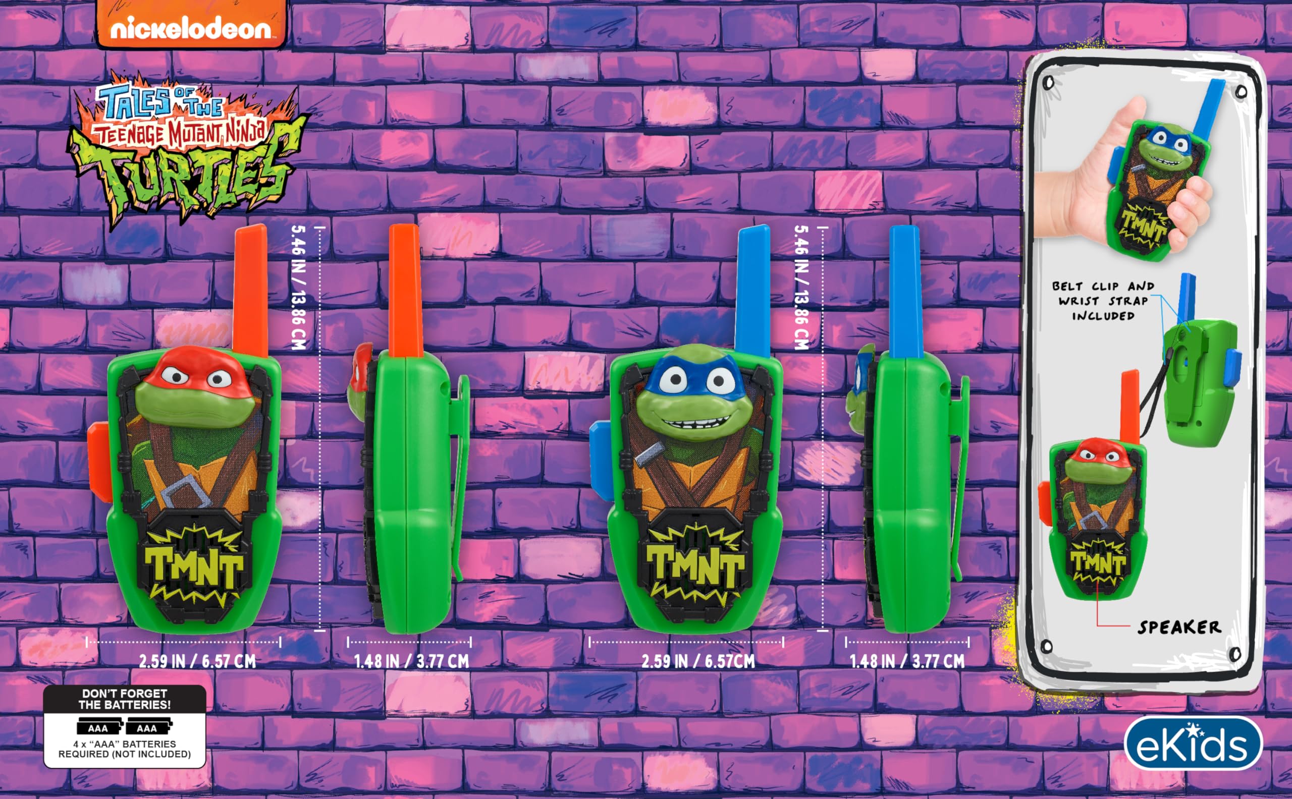 eKids Teenage Mutant Ninja Turtles Walkie Talkies for Kids - Static-Free 2-Way Radios for Indoor & Outdoor Play - Perfect Birthday Gift for TMNT Fans - Great for Backyard Adventures, Camping & Role Play Games