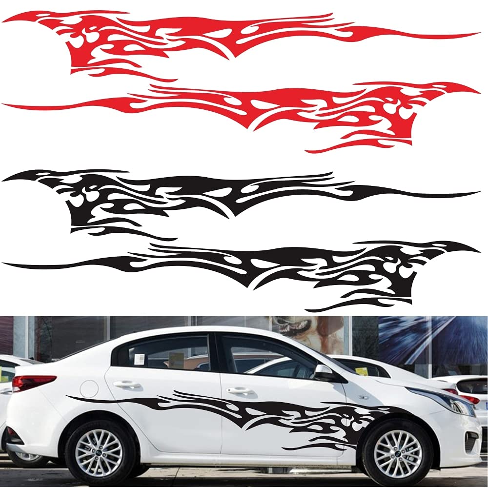 2pcs Black Car Vinyl Decal Graphics - Side Flame Element Stickers for All Car Models | Luopan Car Decals for Customization & Personalization