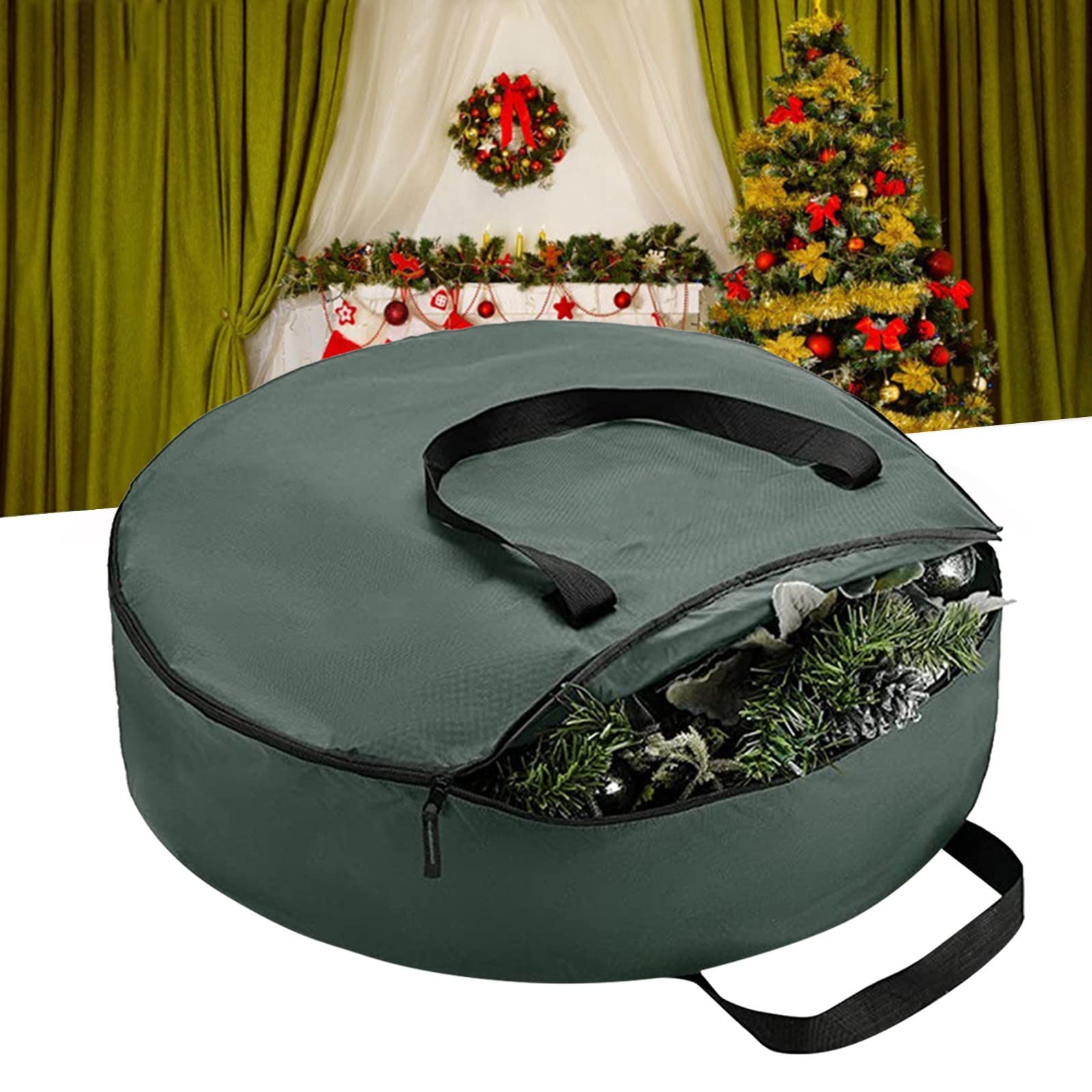 30 Inch Christmas Wreath Storage Bag with Clear Window & Handle Zippers - Hard Shell Plastic Xmas Decor Container for Artificial Garlands - Perfect for Seasonal Holiday Decor Organization & Protection