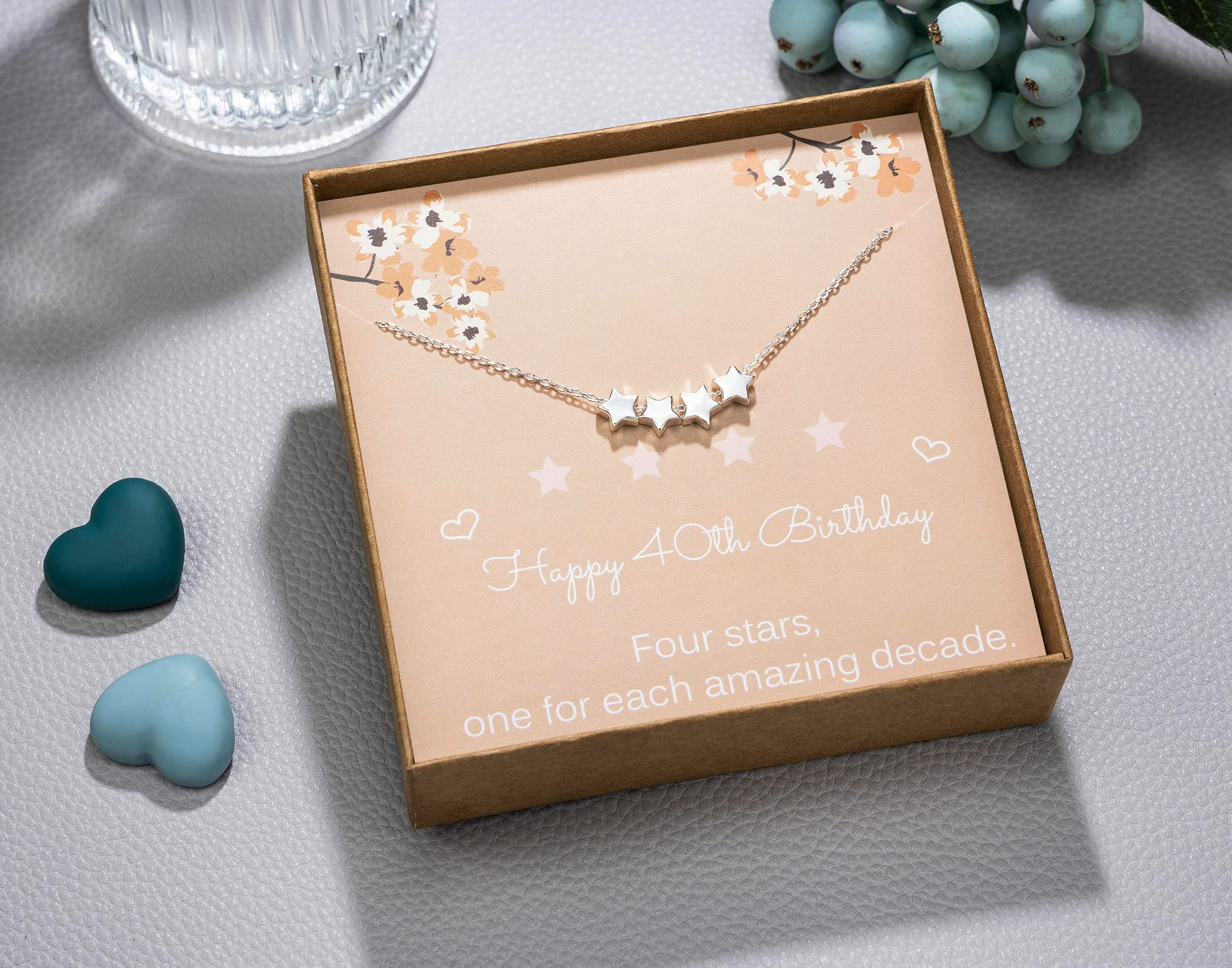 40th Birthday Gifts for Women - Sterling Silver Four Star Necklace with 6mm Star Beads | Elegant Dainty Star Jewelry for 1985 Born | Perfect Anniversary, Graduation & Special Occasion Gift