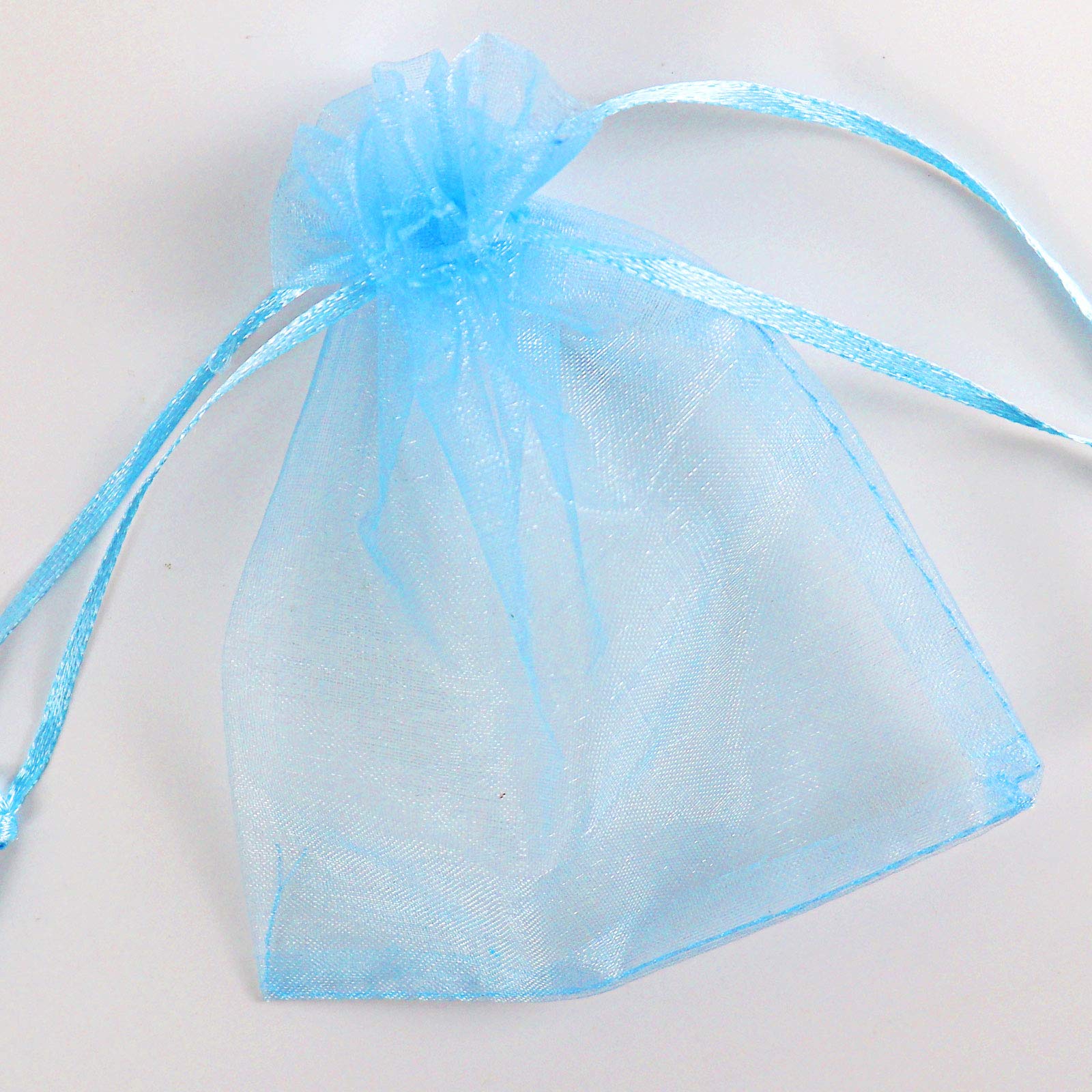 100Pcs Sky Blue Organza Drawstring Bags 3.5x4.5 Inches - Premium Mesh Gift Bags for Christmas, Wedding Favors, Jewelry Packaging & Party Decorations