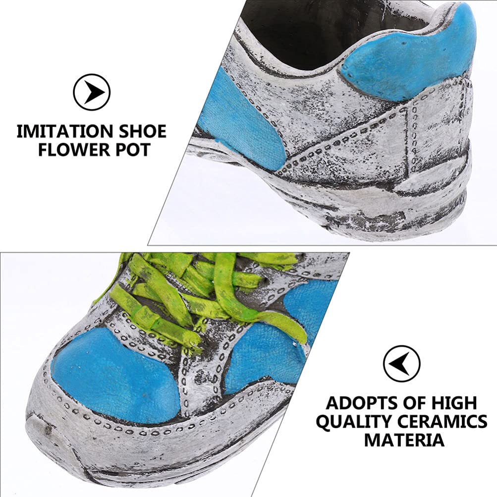 Happyyami Elegant Ceramic Shoe-Shaped Flower Pot Planter for Succulents - Unique Blue Home Decor Gift for Garden, Windowsill & Office Desk