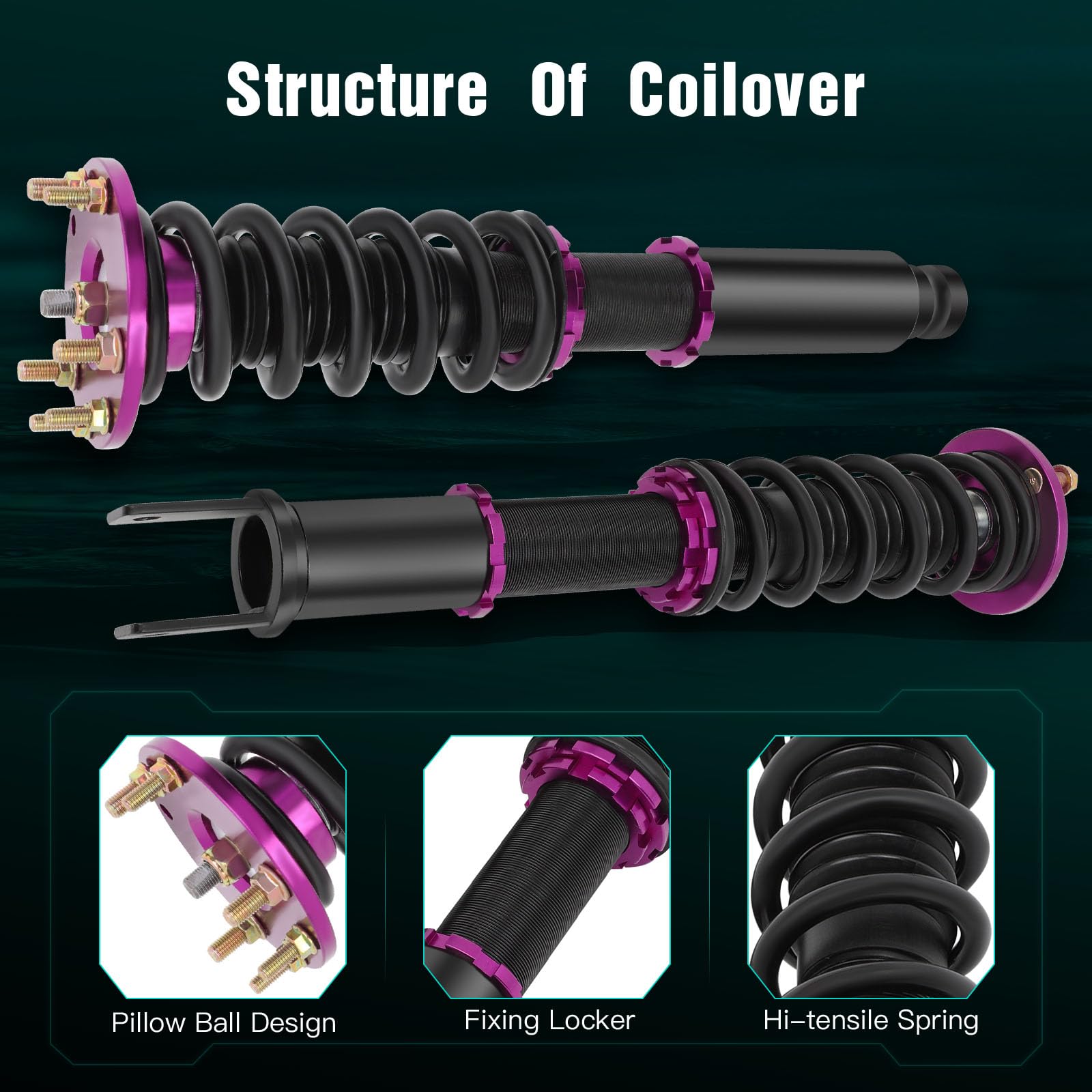 SCITOO Full Coilover Suspension Kit with Shock Struts - Compatible with 2008-2012 Honda Accord - Purple - Performance Upgrade for Street Racing & Smooth Ride