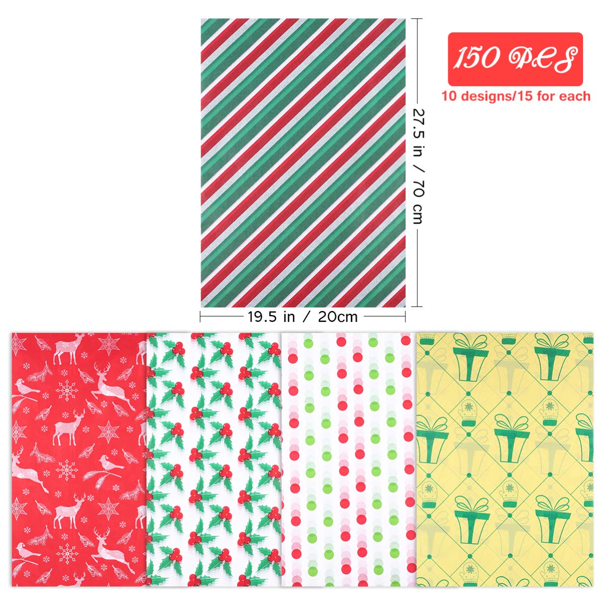 NUOBESTY Reversible Wrapping Paper - 150pcs Christmas Holiday Gift Wrap for Bouquets, Presents & Party Decorations | Perfect for Christmas, Birthdays, Weddings & Special Occasions