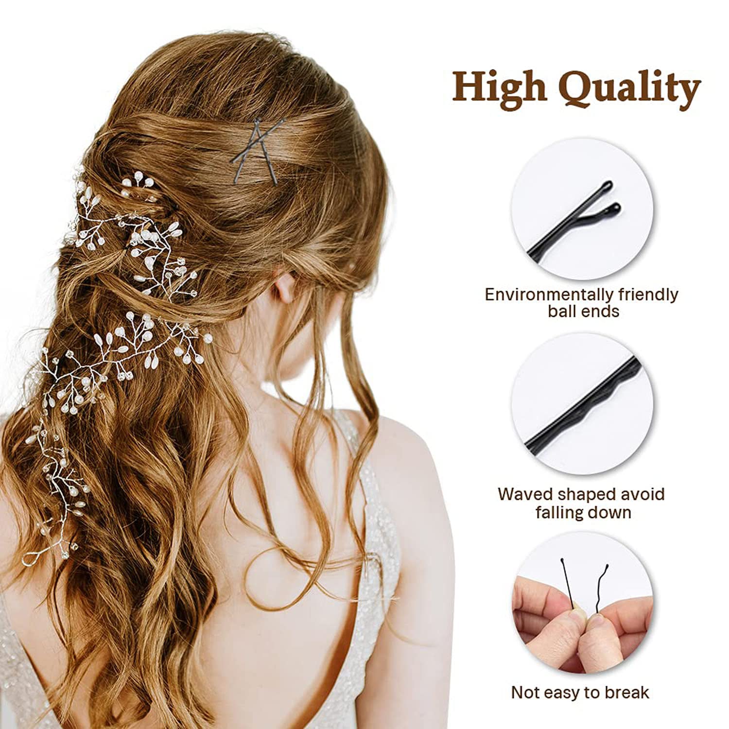 KIDZOO 100-Pack Metal Hair Clips - Bobby Pins, U Pins & Tic Tac Hair Styling Pins for Women & Girls - Professional Salon Hair Accessories Set in Black - Perfect for Updos, Braids, and Everyday Hairstyles