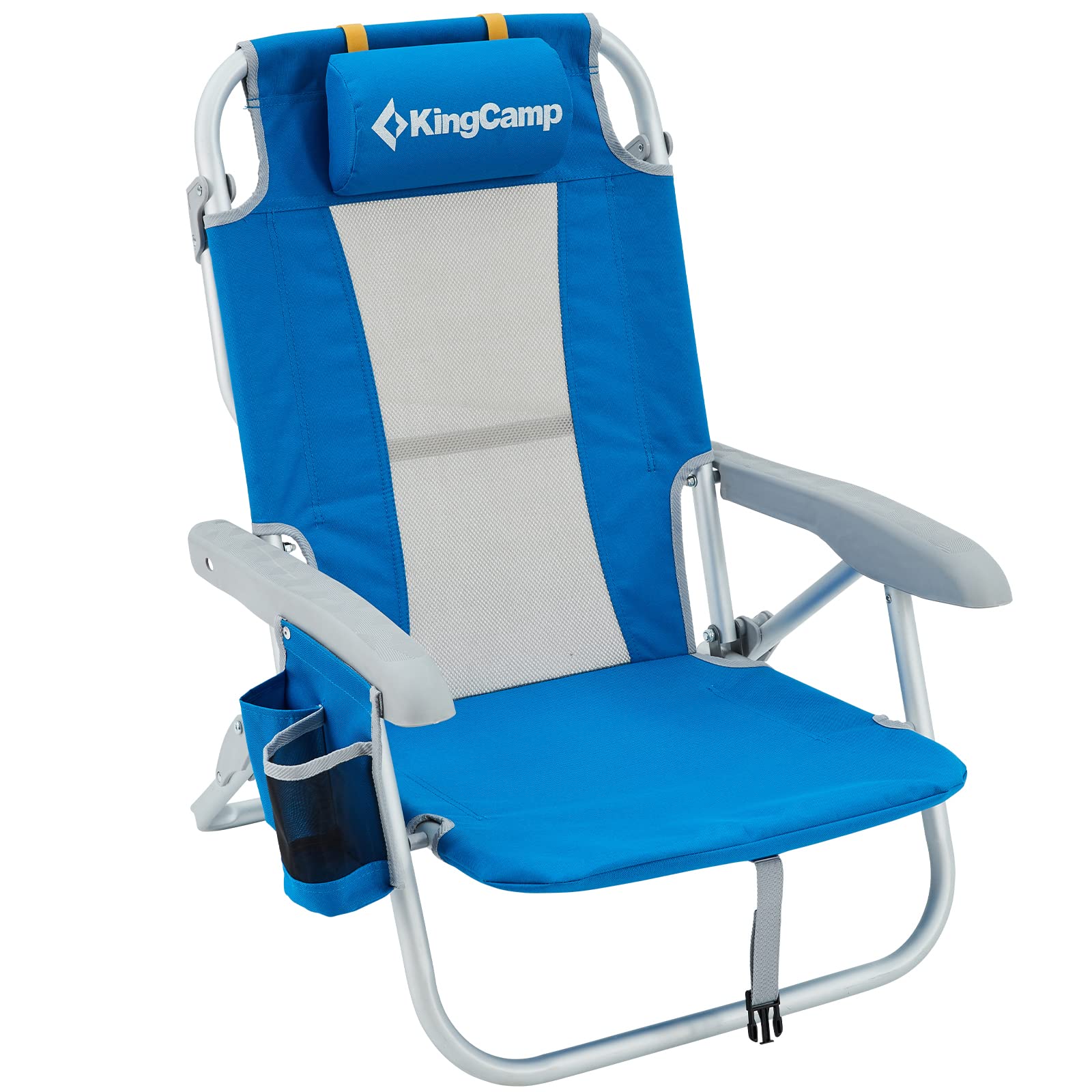 KingCamp Low Sling Beach Chair - Adjustable Folding Recliner with Headrest, Cup Holder & Carry Bag - Lightweight Mesh Design for Adults - Perfect for Sand, Camping, Lawn, Concert, Travel & Outdoor Festivals