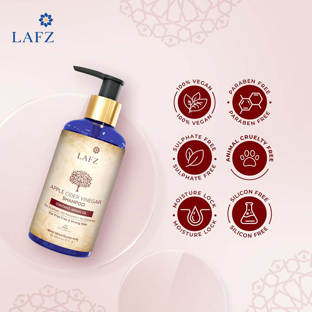 Lafz Hair Shampoo 200ml with Apple Cider Vinegar & Argan Oil - Sulfate Free & Nourishing for Dry, Damaged Hair - Perfect for Daily Use & Scalp Care
