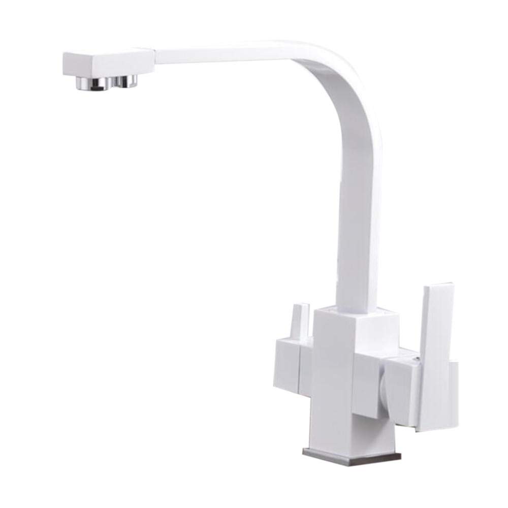 3-Way Rotatable Brass Kitchen Faucet with Water Filter - Hot & Cold Water Dispenser - Multi-Function Pull-Out Sprayer - White (Perfect for Modern Kitchens, Home Renovation & Water Purification)