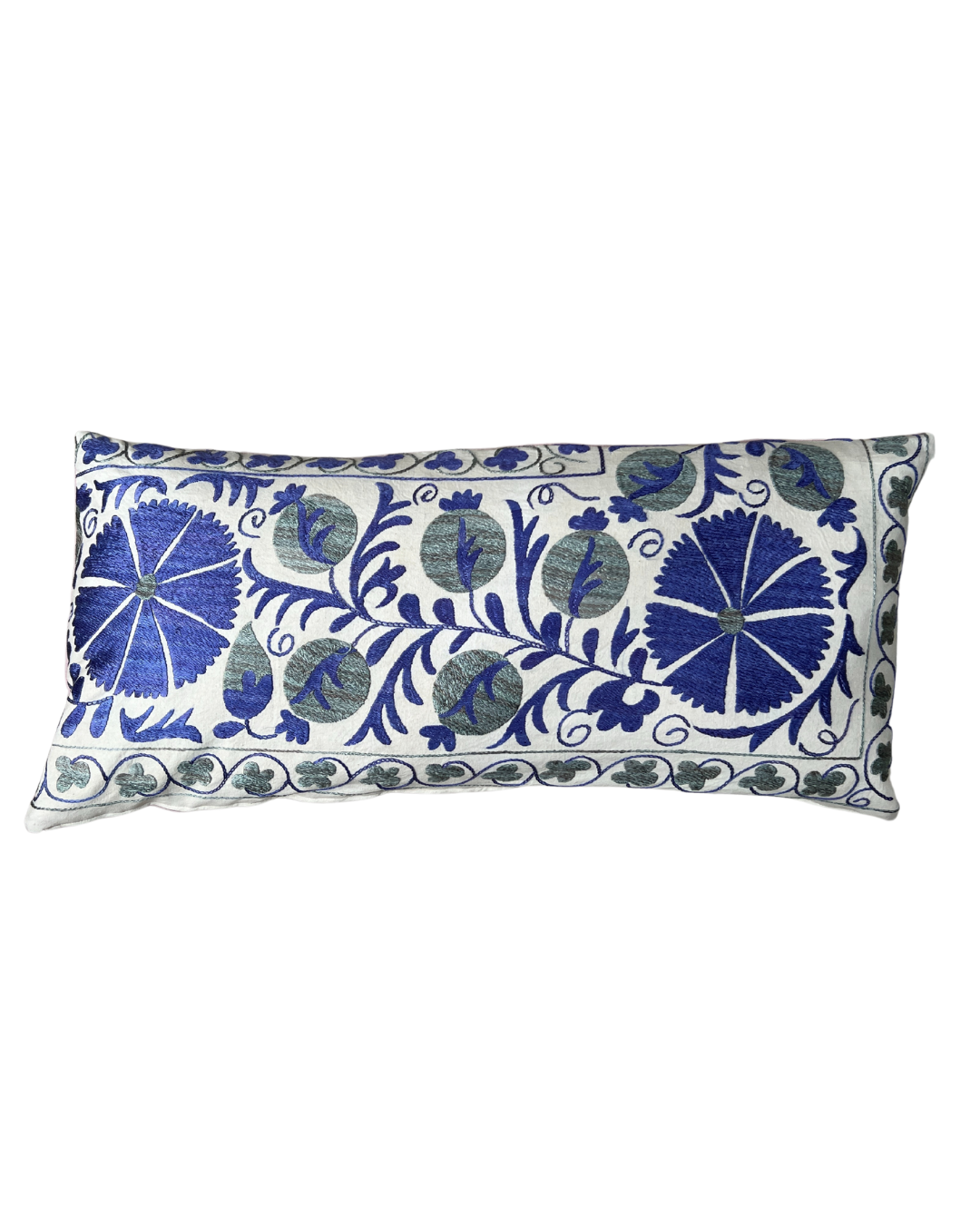 Blue, Green & Pink Jumbo Rectangle Suzani Cushion Cover - Large Decorative Throw Pillow Case for Sofa, Bed, Chair - Boho Home Decor, Living Room & Bedroom Accent