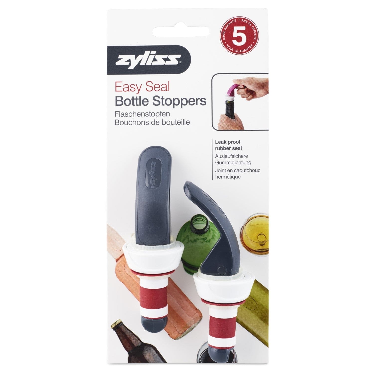Zyliss Easy Seal Wine Bottle Stoppers - Airtight Silicone Cork for Red & White Wine (Set of 2) - Perfect for Home Bars, Parties & Wine Preservation