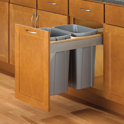 Knape & Vogt KV Soft Close Top Mount Double Waste Bin 35 Quart White - 17.5 Inch Wide | Under Sink Trash Can for Kitchen, Bathroom & Office Organization