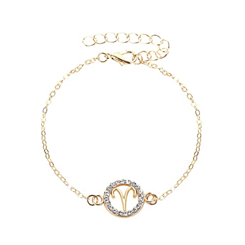 12 Constellation Bracelet for Women - Round Hollow Rhinestone Charm Bracelet with Dainty Woven Design | Zodiac Jewelry Gift for Her | Perfect for Daily Wear, Parties & Special Occasions (One Size)