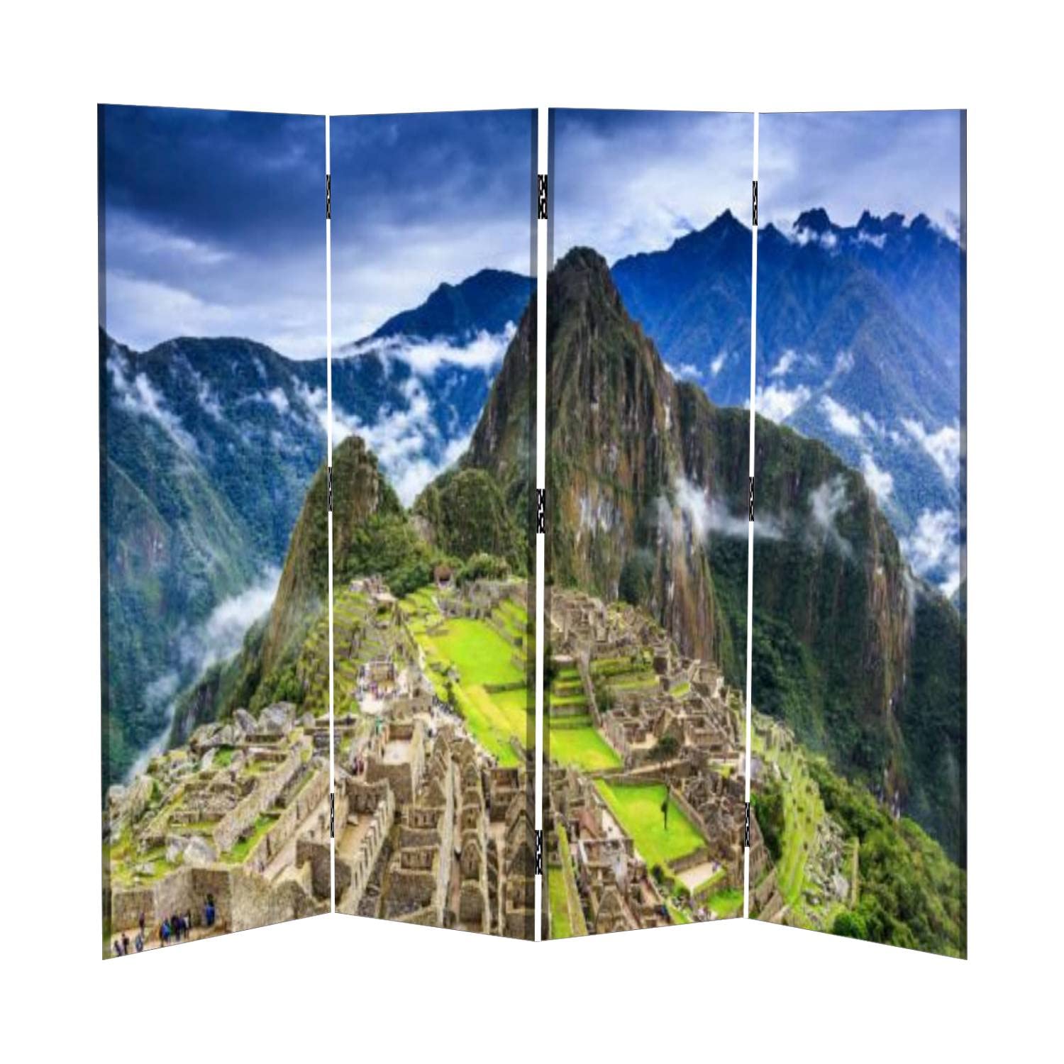 4 Panel Canvas Room Divider Screen - Machu Picchu Peru Inspired Folding Privacy Partition for Home & Office | Temporary Wall Divider for Bedrooms, Living Rooms & Events