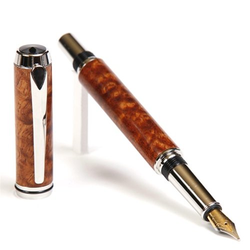 Lanier Baron Fountain Pen - Rhodium Plated with Afzilia Snakeskin Design - Premium Writing Instrument for Business Professionals & Collectors - Perfect for Signing Documents, Journaling & Gift Giving