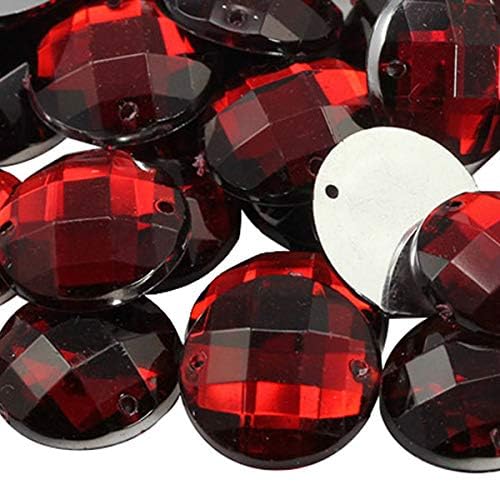 Allstarco 18mm Red Ruby CH17 Flat Back Sew On Round Acrylic Rhinestone Beads with Holes - 30pcs for DIY Jewelry Making, Clothing Embellishment, Shoe Decoration, Cosplay Costumes & Craft Projects - Perfect for Bridal Accessories, Evening Gowns, Handmade Cards and Home Decor