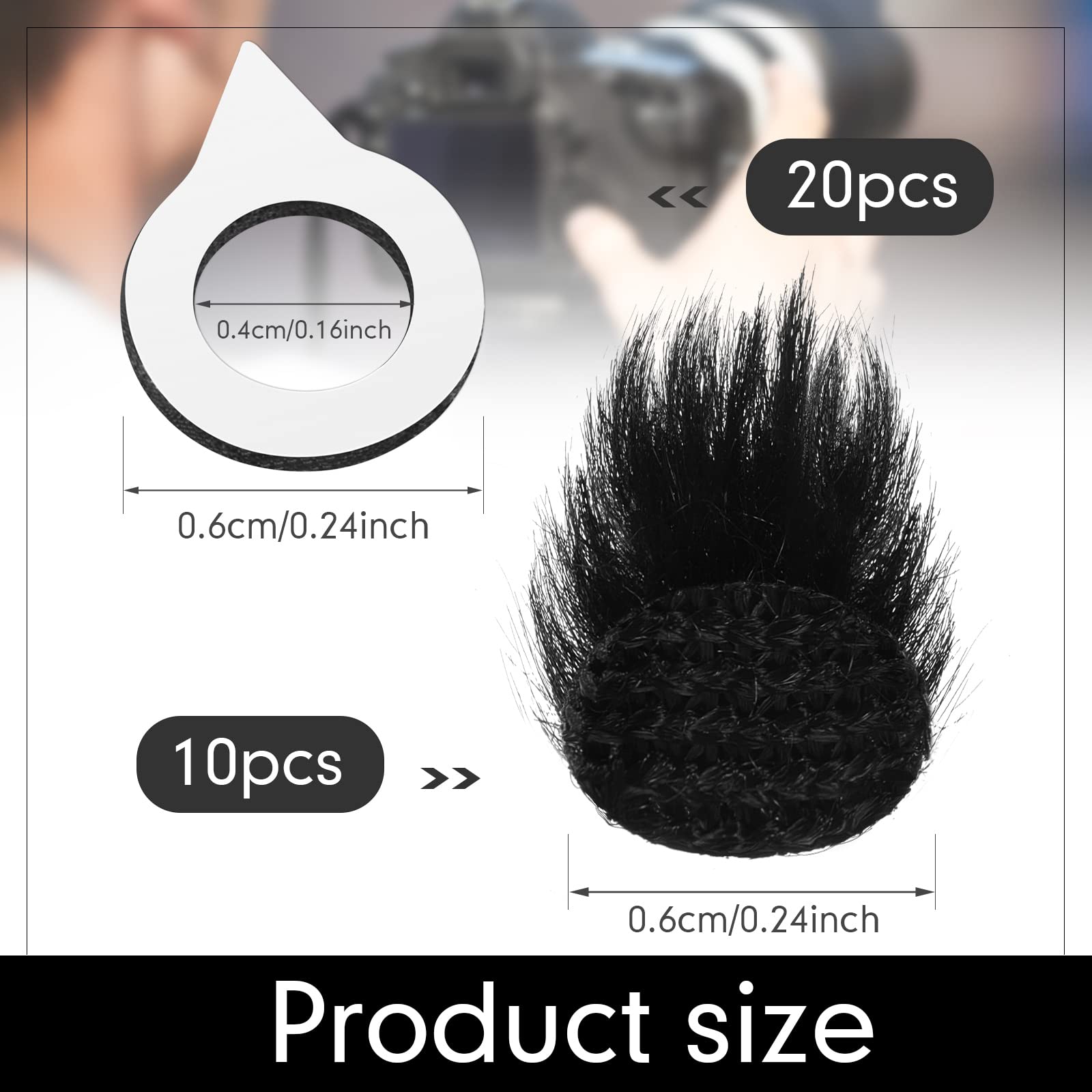 Nezyo 10-Piece Camera Mic Windscreen & 20-Piece Wind Muff Sticker Set - Black Foam Windshield for DSLR Microphones (0.24 x 0.24 Inch) - Reduce Wind Noise for Outdoor Photography, Vlogging, and Video Recording