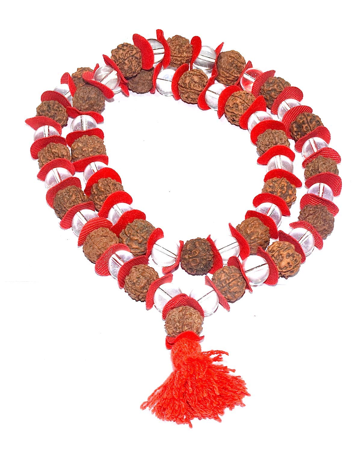 5 Mukhi Nepali Rudraksha & Sphatik Mala - 54 Beads (15mm) for Meditation, Prayer & Spiritual Healing - Authentic Hindu Prayer Beads Necklace for Chanting, Yoga & Daily Wear