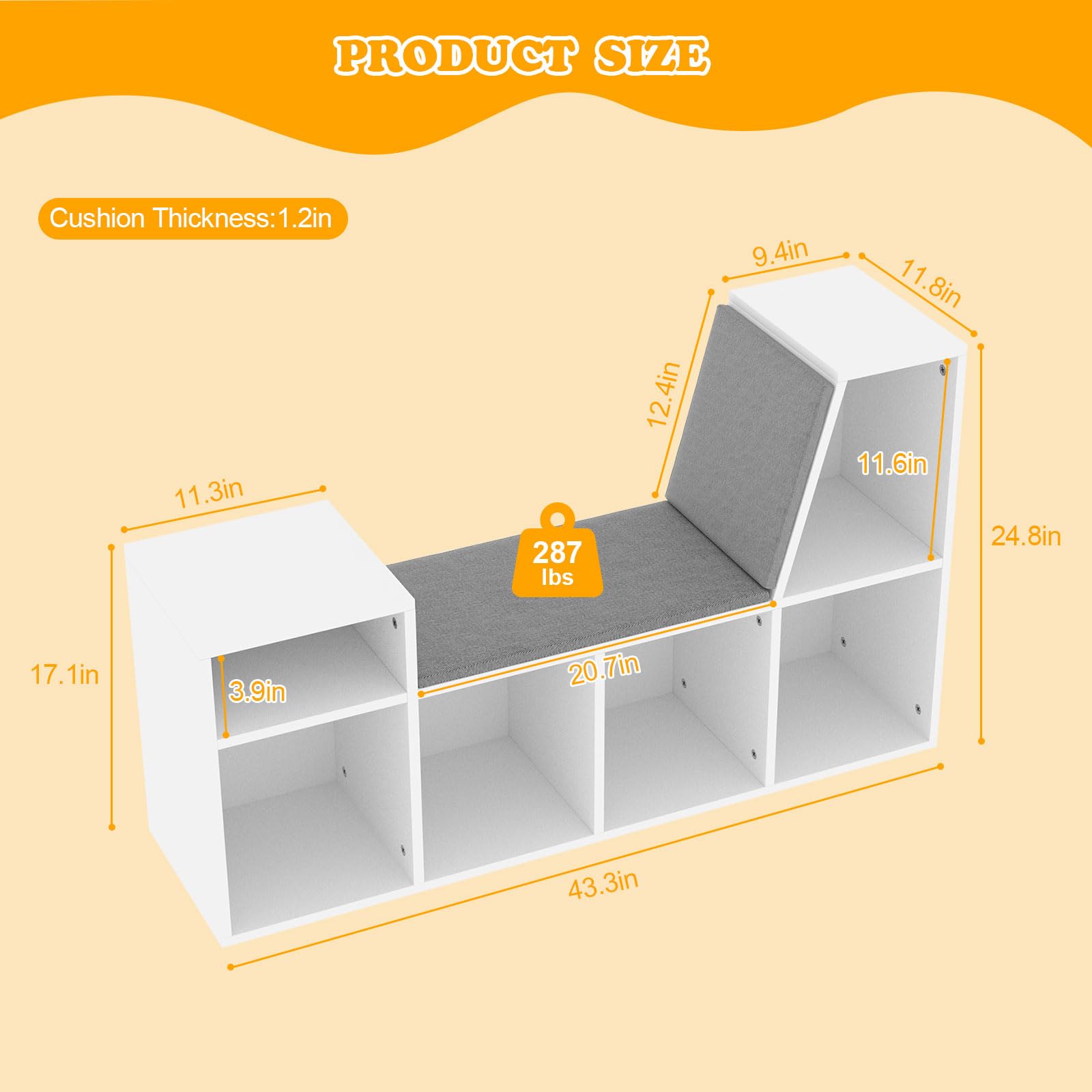 Kids Reading Nook with Bench & Toy Storage - 6-Cubby Bookcase with Seat Cushion for Toddlers | Children's Bookshelf Organizer for Bedroom, Playroom, Classroom & Nursery | Perfect for Storytime, Learning & Play Spaces
